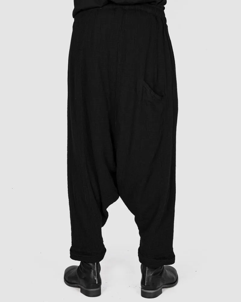 Structured cotton low crotch trousers black