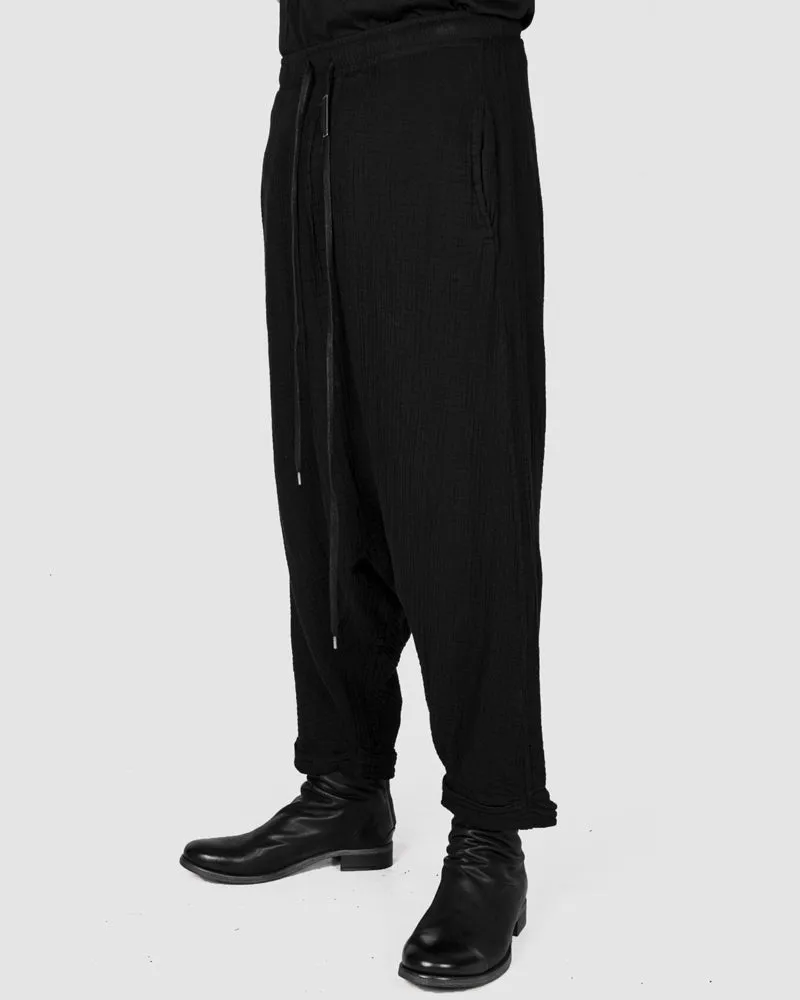 Structured cotton low crotch trousers black