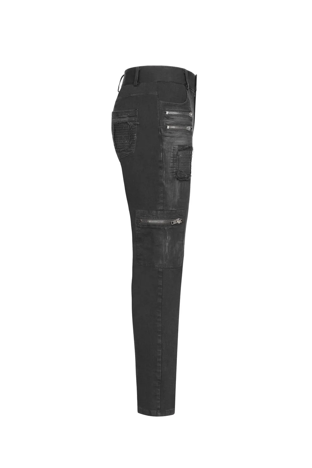 Stylish Ripped Black Cargo Pants with Zip Details