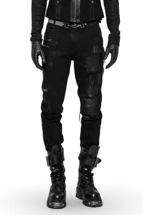 Stylish Ripped Black Cargo Pants with Zip Details