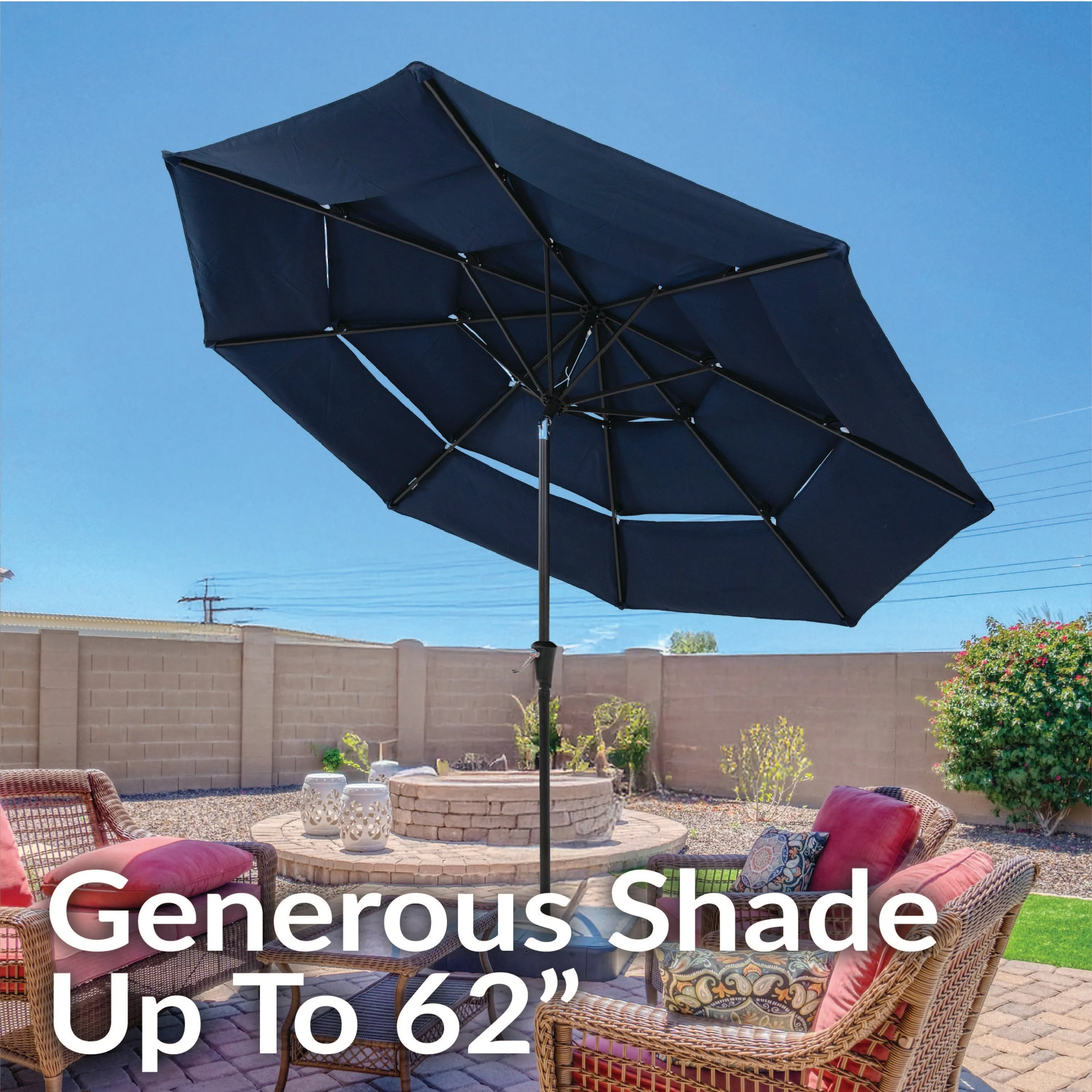 Sunnydaze 10 ft 3-Tier Large Patio Umbrella with Tilt and Crank - Navy