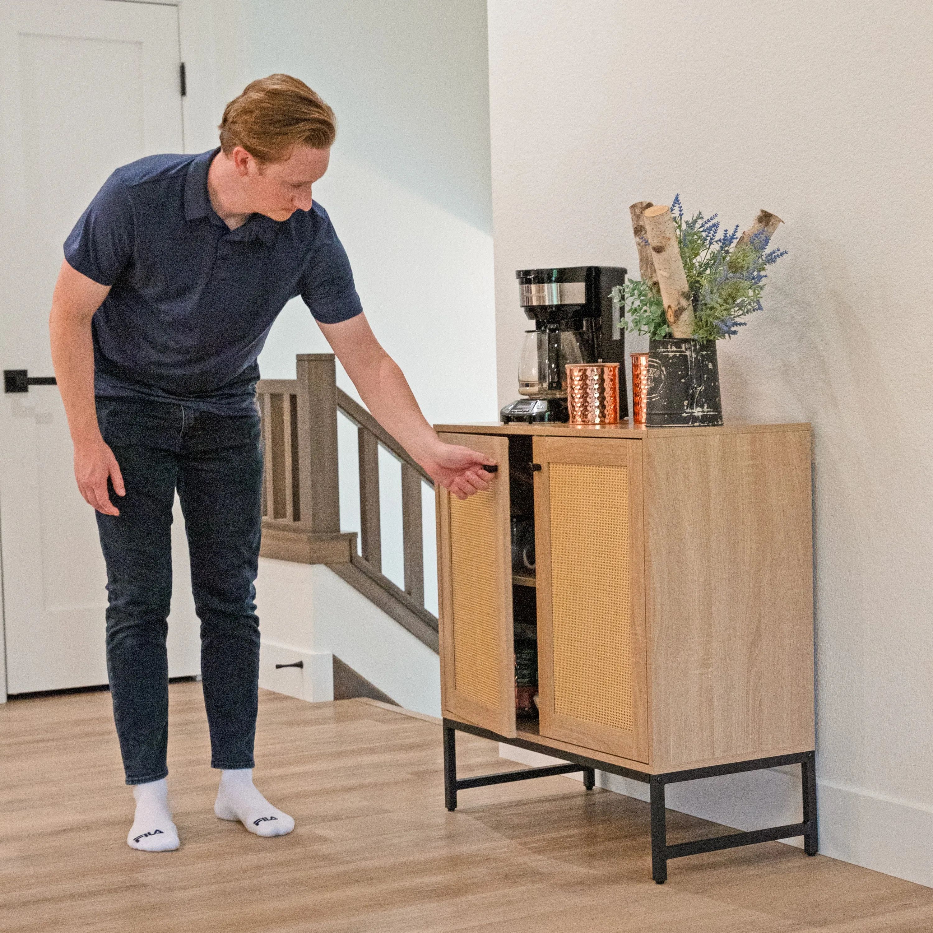 Sunnydaze 2-Door Sideboard Storage Cabinet with Shelf and Rattan Doors