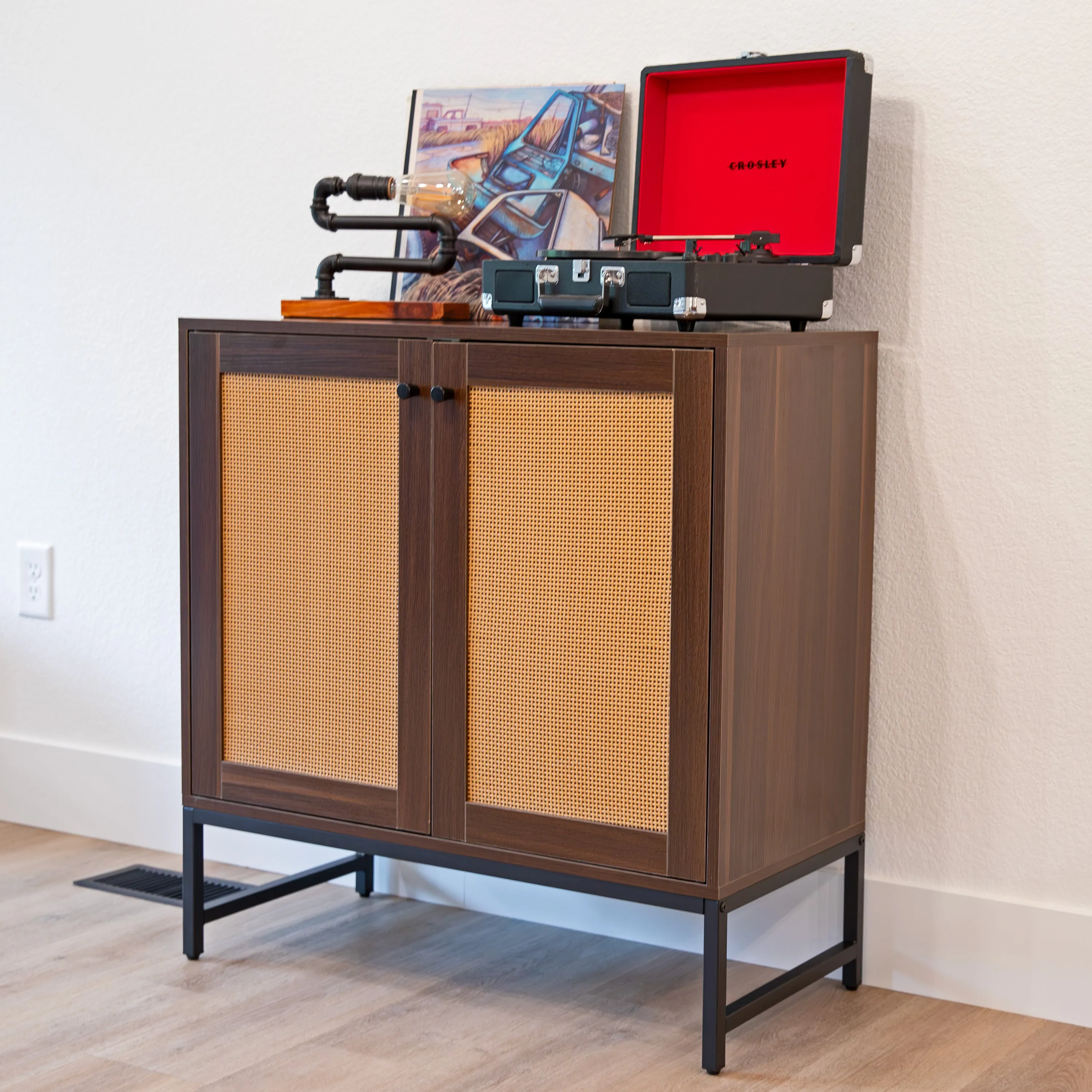 Sunnydaze 2-Door Sideboard Storage Cabinet with Shelf and Rattan Doors