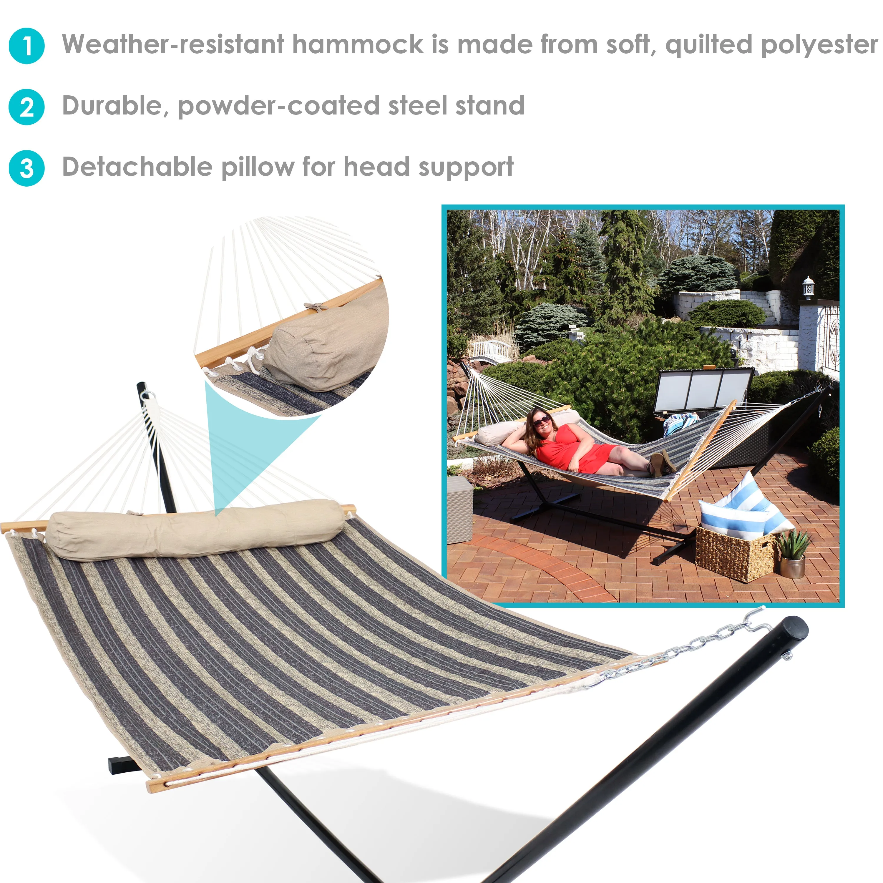 Sunnydaze 2-Person Freestanding Quilted Fabric Hammock with Stand