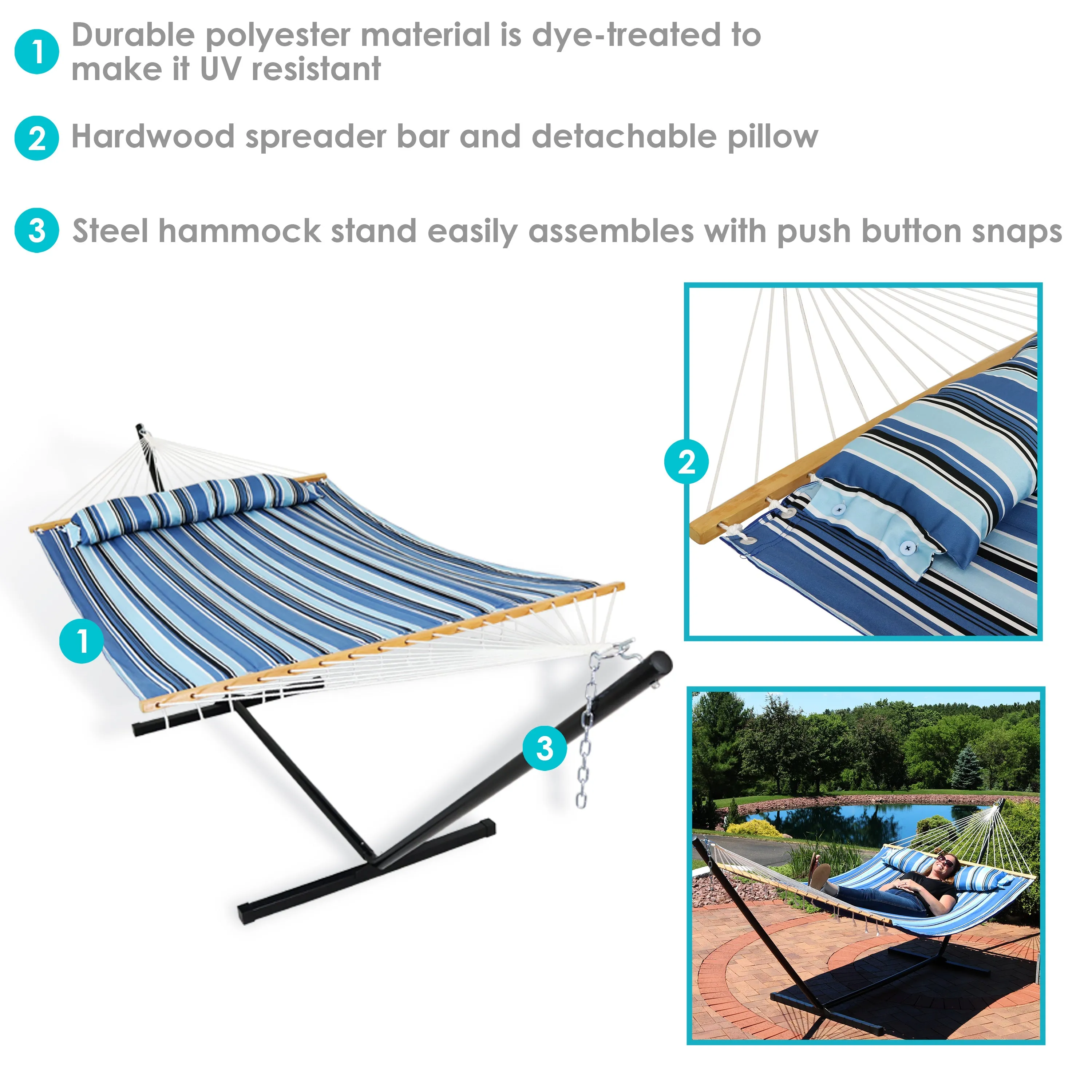 Sunnydaze 2-Person Freestanding Quilted Fabric Hammock with Stand