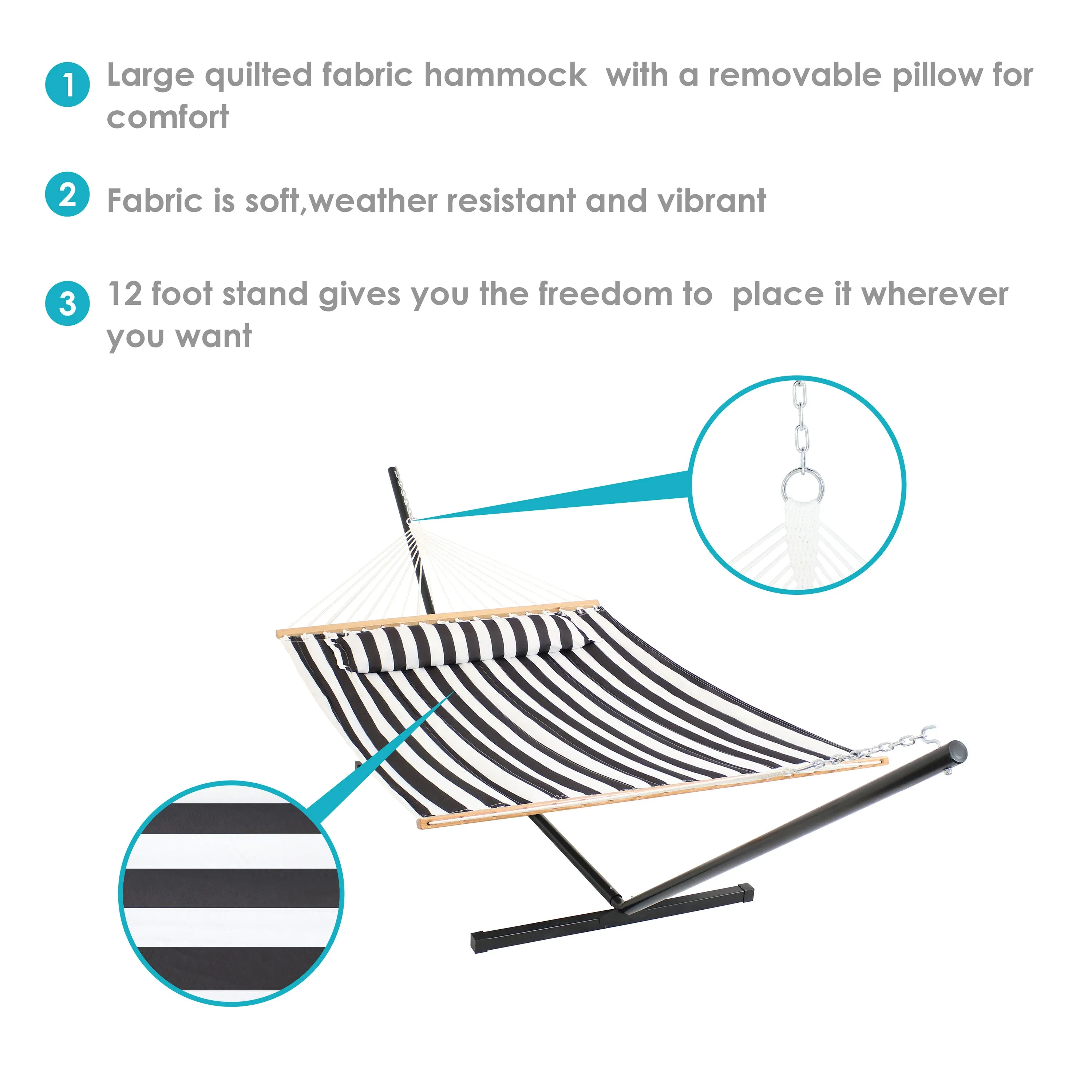 Sunnydaze 2-Person Freestanding Quilted Fabric Hammock with Stand