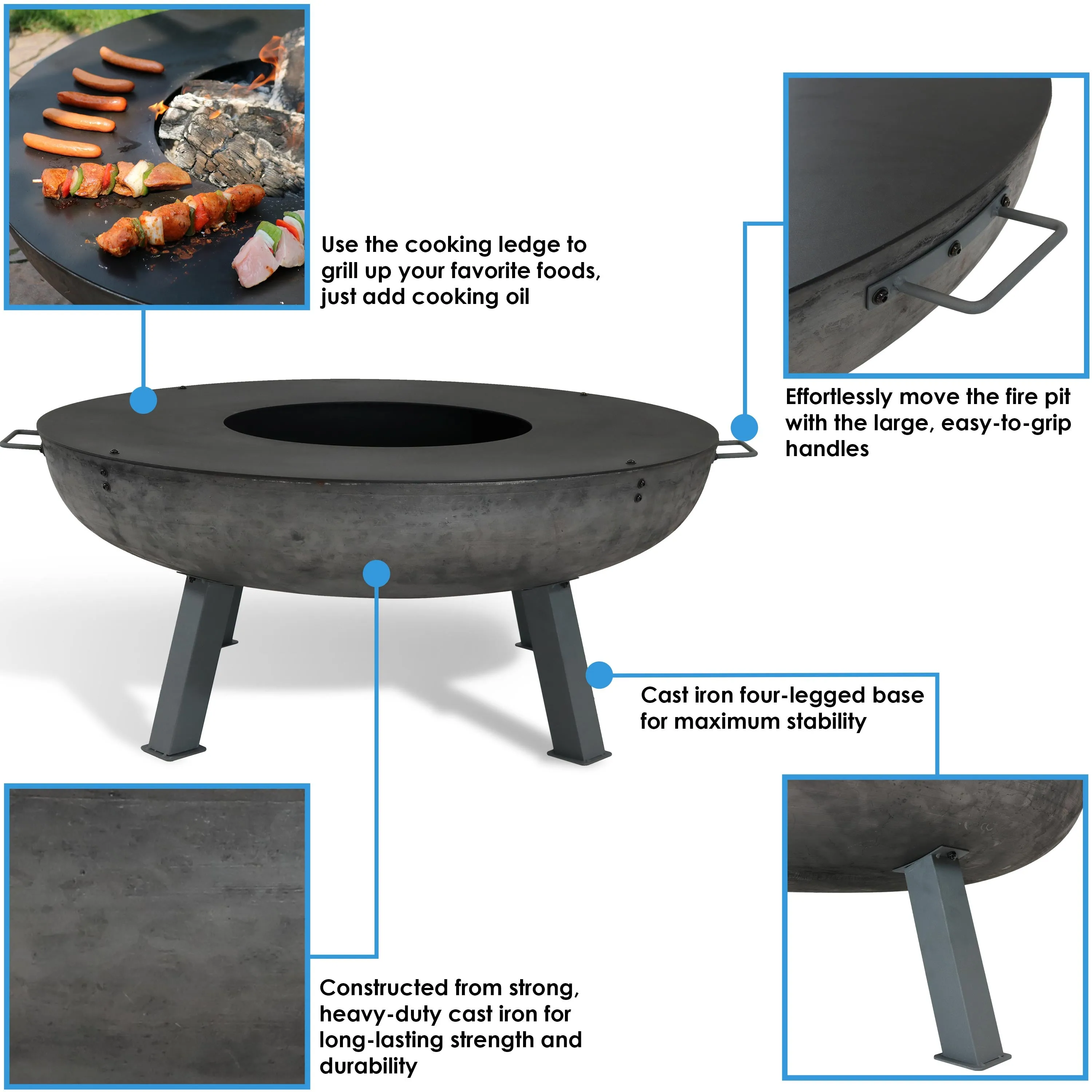 Sunnydaze 40" Cast Iron Fire Pit with Cooking Ledge