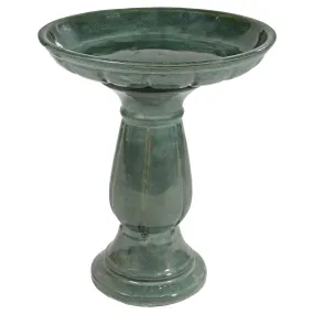 Sunnydaze Avignon Glazed Outdoor Ceramic Bird Bath - Green Mist - 18.75" H