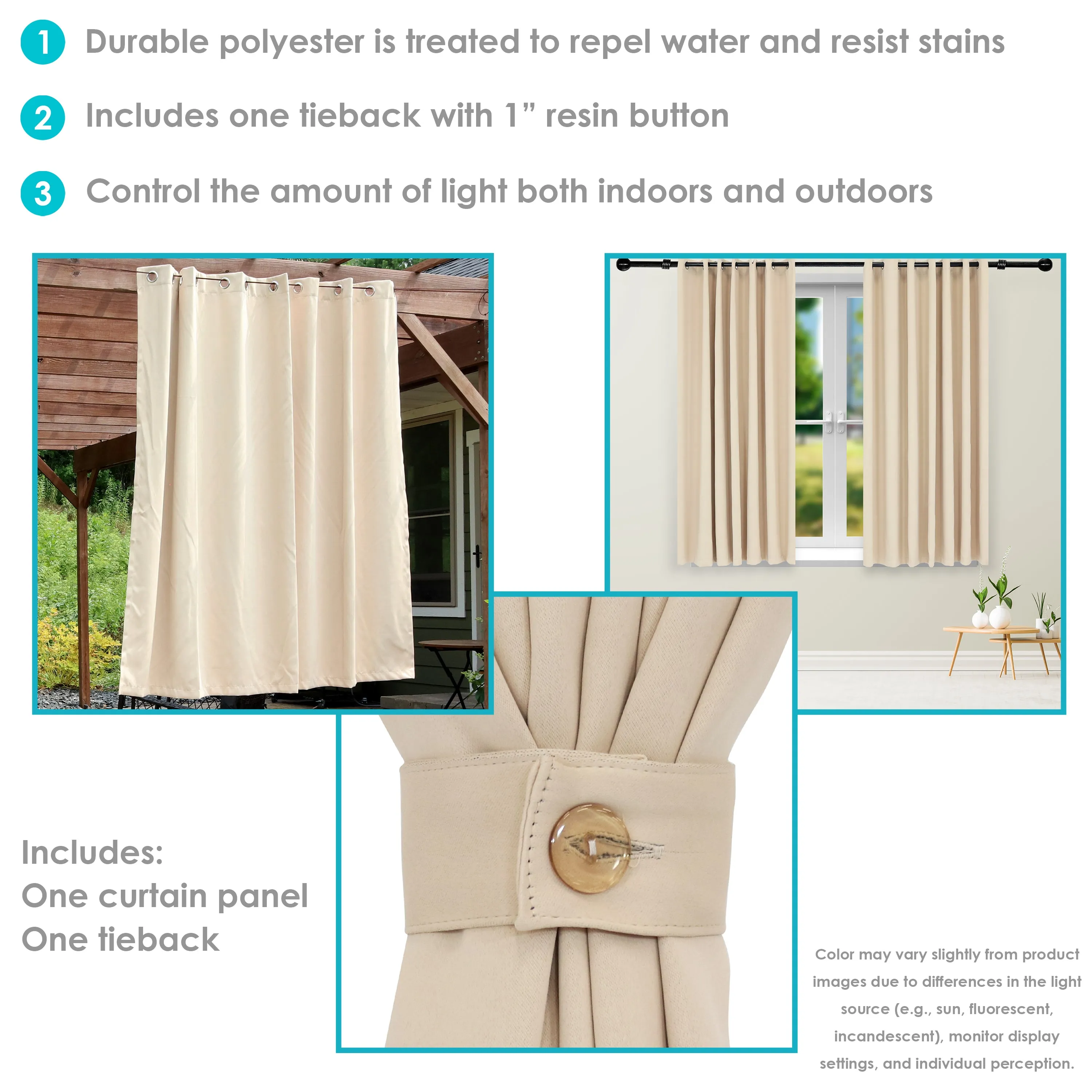 Sunnydaze Beige Outdoor Room Darkening Curtains