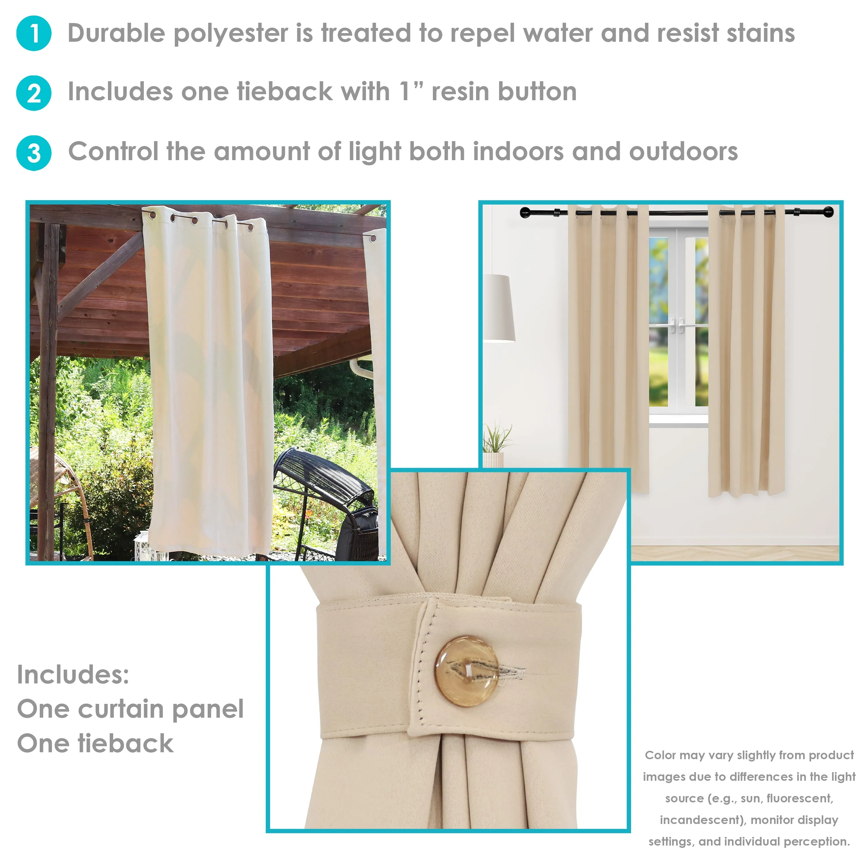 Sunnydaze Beige Outdoor Room Darkening Curtains