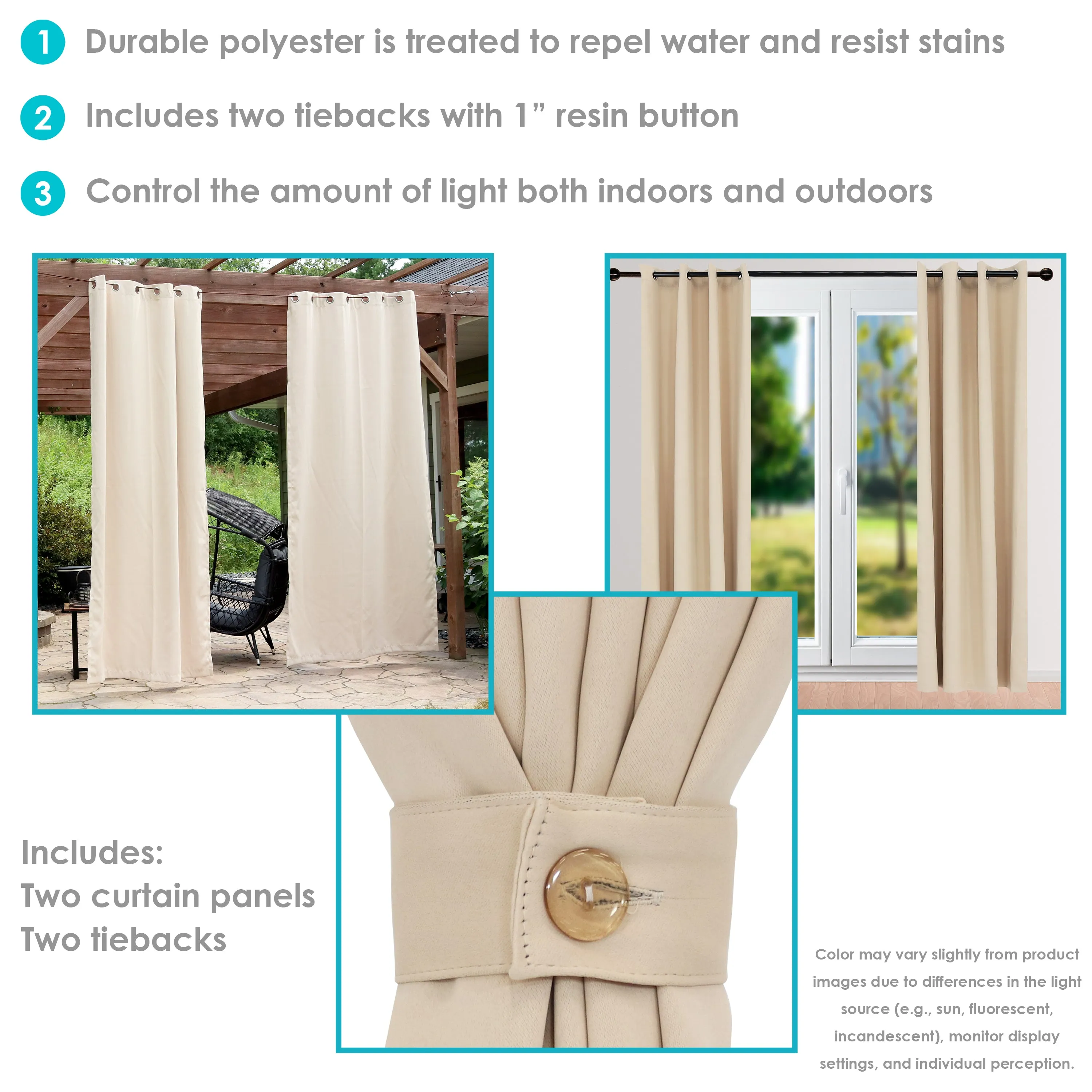 Sunnydaze Beige Outdoor Room Darkening Curtains