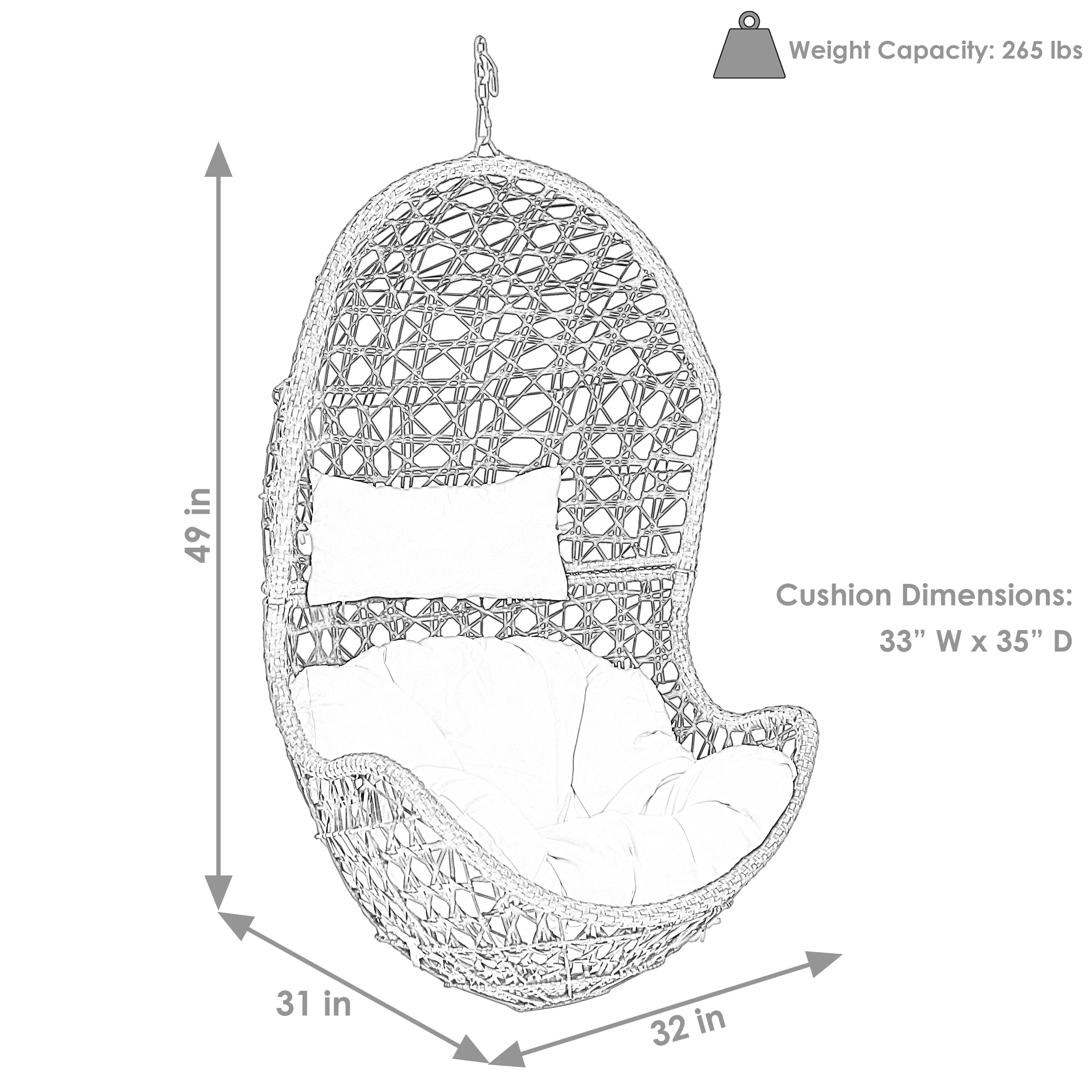 Sunnydaze Cordelia Outdoor Hanging Egg Chair with Cushion