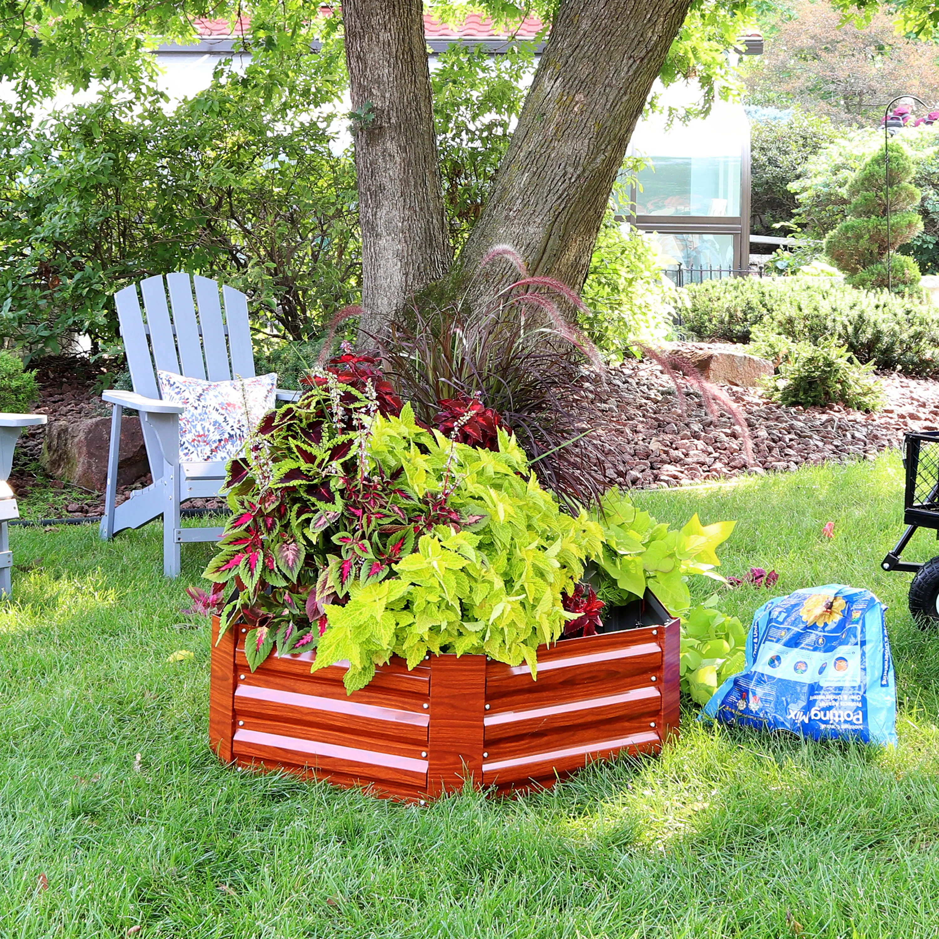 Sunnydaze Galvanized Steel Raised Garden Bed - Hexagon - 40.5"