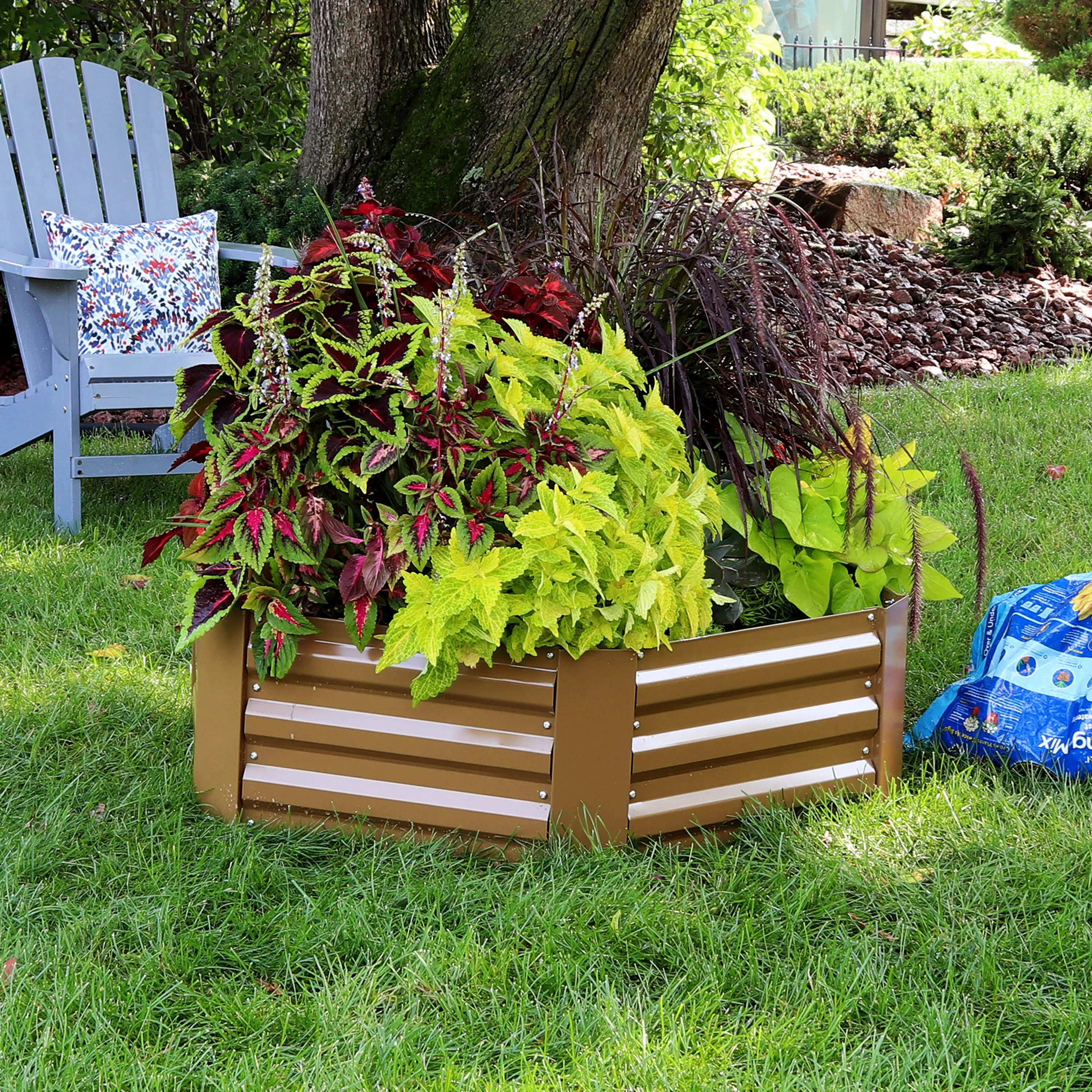 Sunnydaze Galvanized Steel Raised Garden Bed - Hexagon - 40.5"