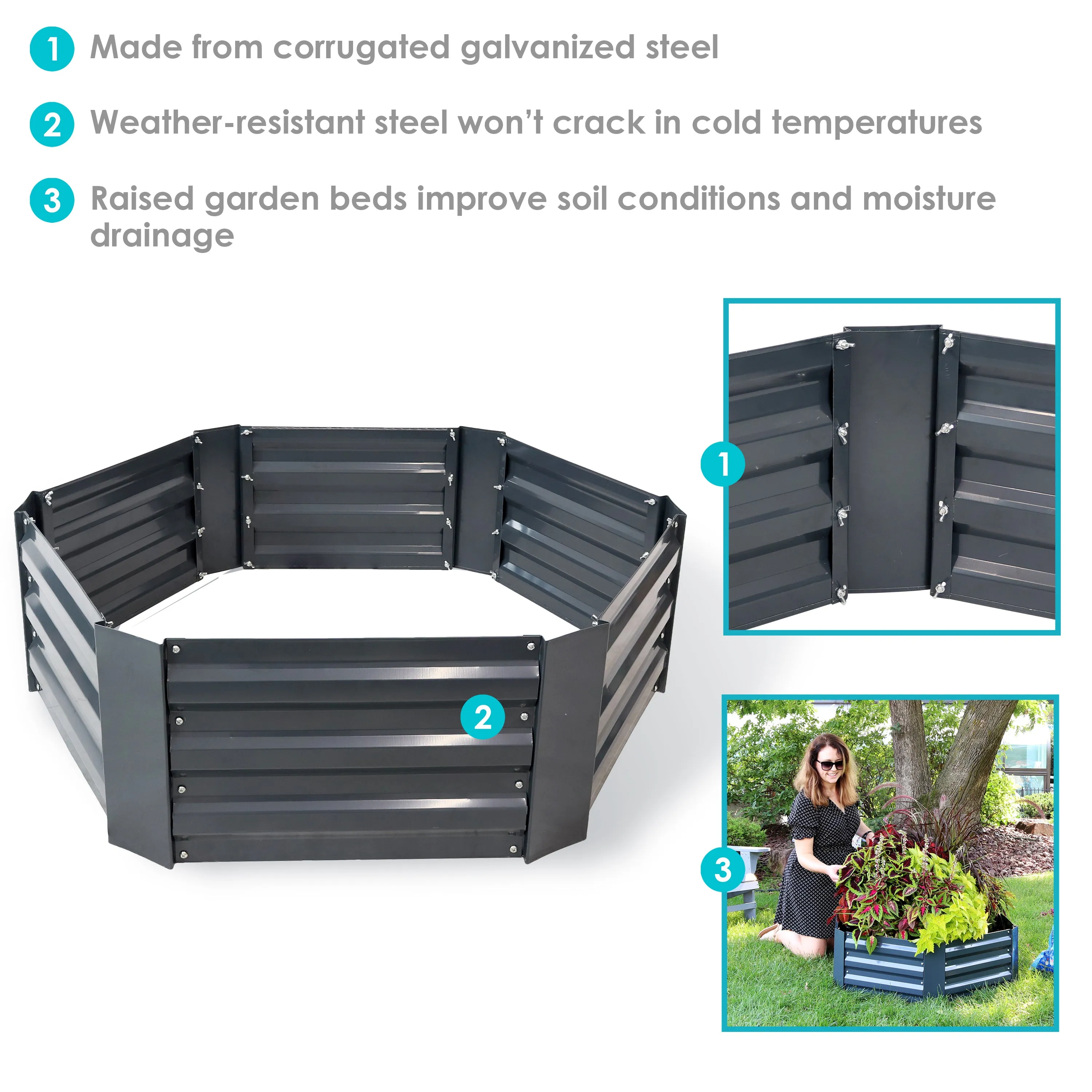 Sunnydaze Galvanized Steel Raised Garden Bed - Hexagon - 40.5"