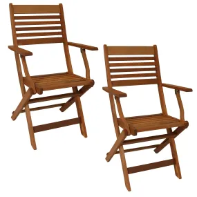 Sunnydaze Meranti Wood Outdoor Folding Patio Armchairs - Set of 2