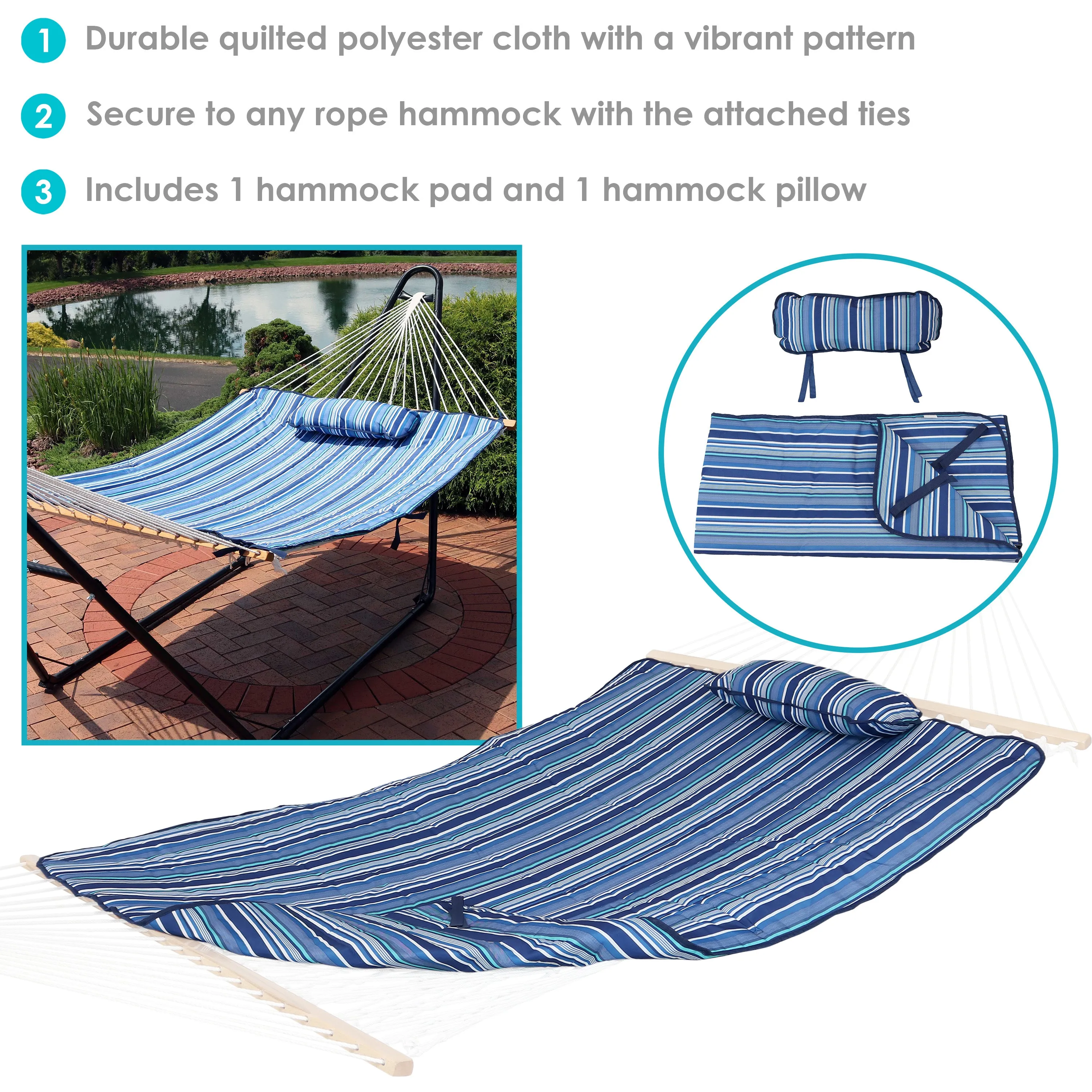 Sunnydaze Polyester Quilted Hammock Pad and Pillow with Modern Pattern - Breakwater Stripe