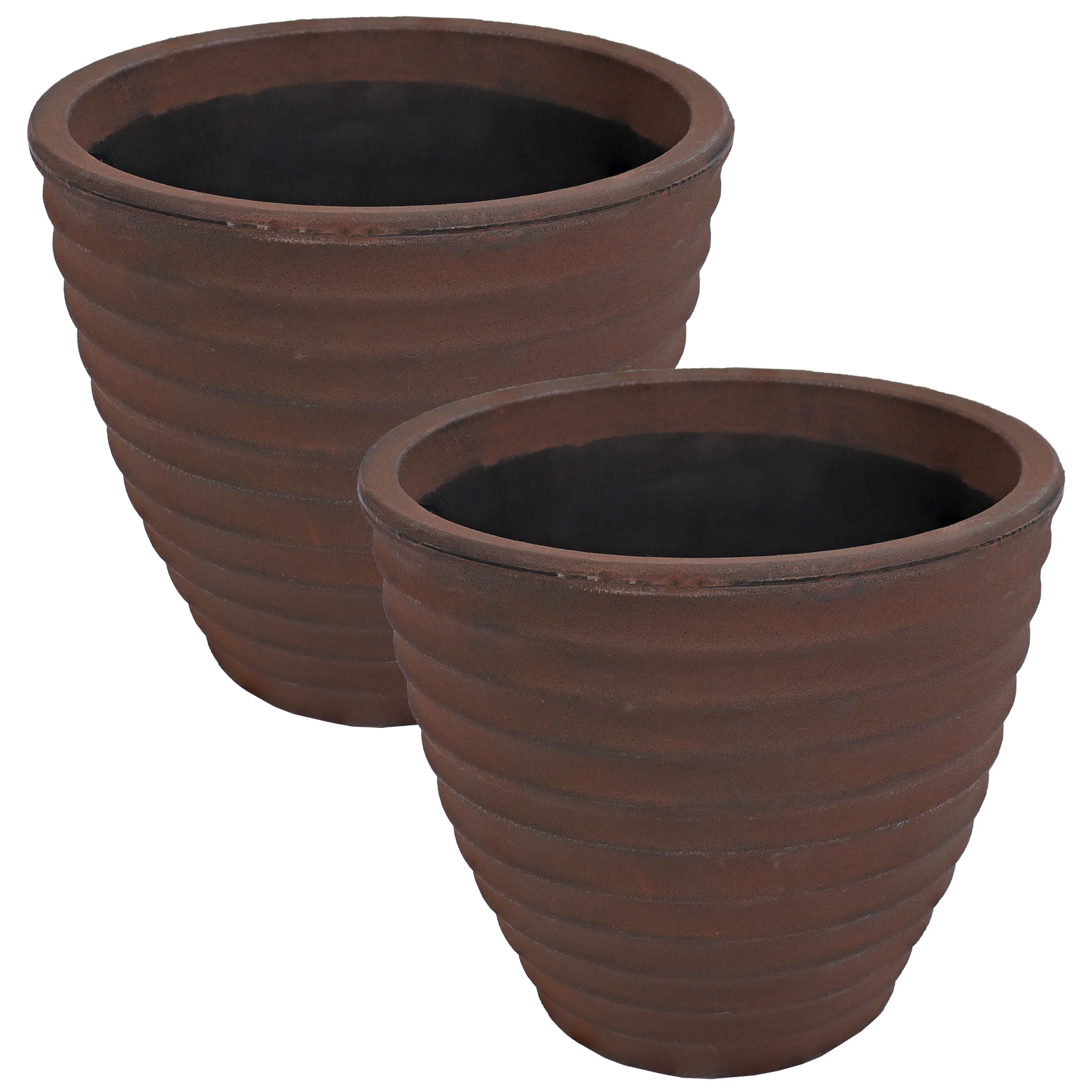 Sunnydaze Polyresin Ribbed Outdoor Plant Pot - Rust