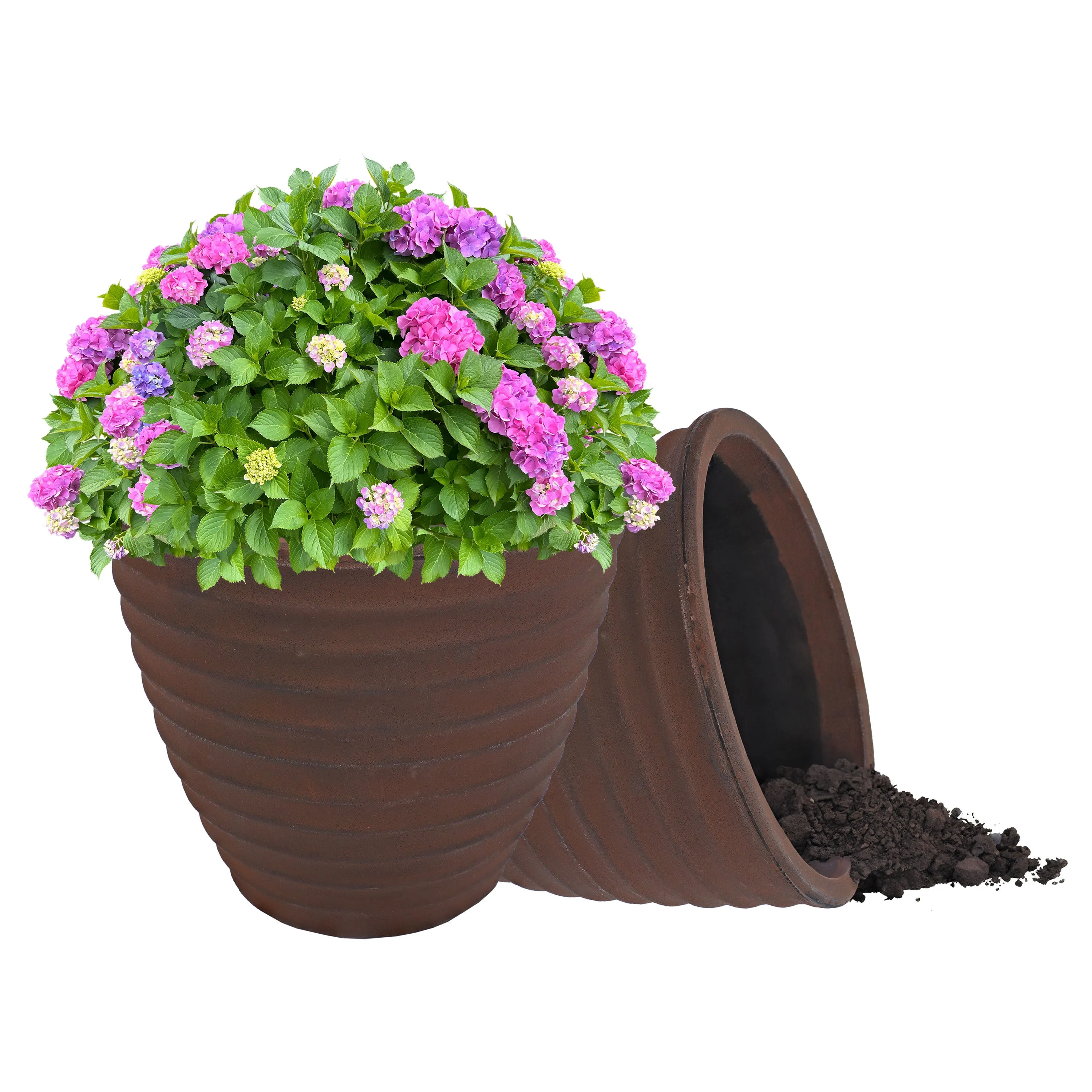 Sunnydaze Polyresin Ribbed Outdoor Plant Pot - Rust