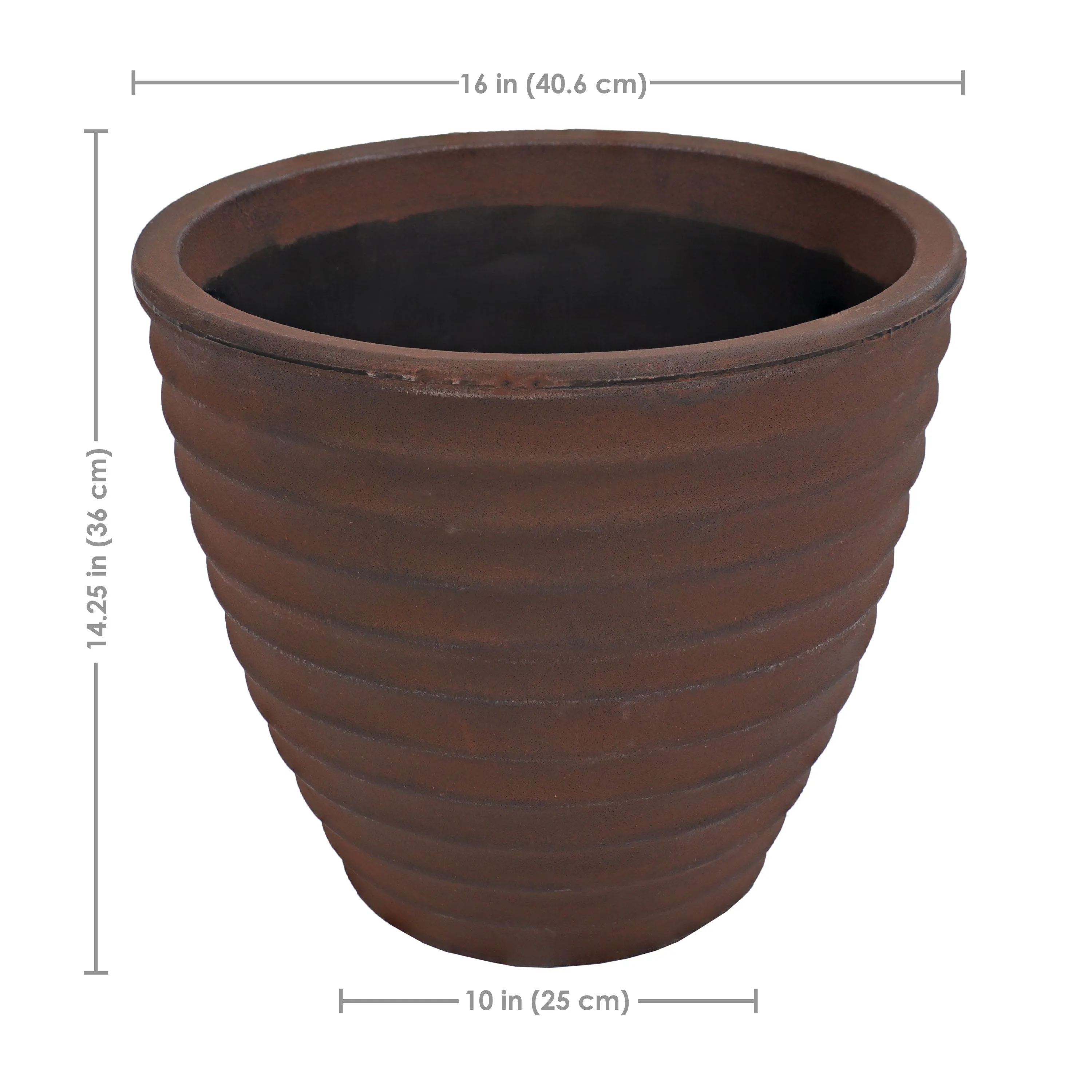 Sunnydaze Polyresin Ribbed Outdoor Plant Pot - Rust