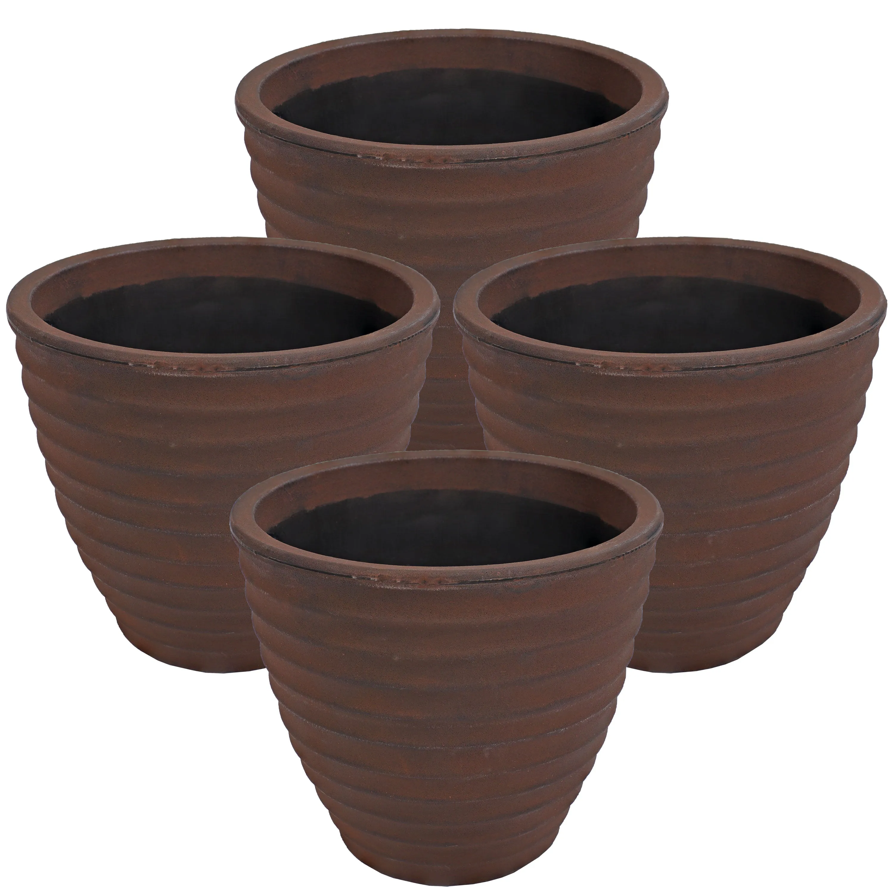 Sunnydaze Polyresin Ribbed Outdoor Plant Pot - Rust