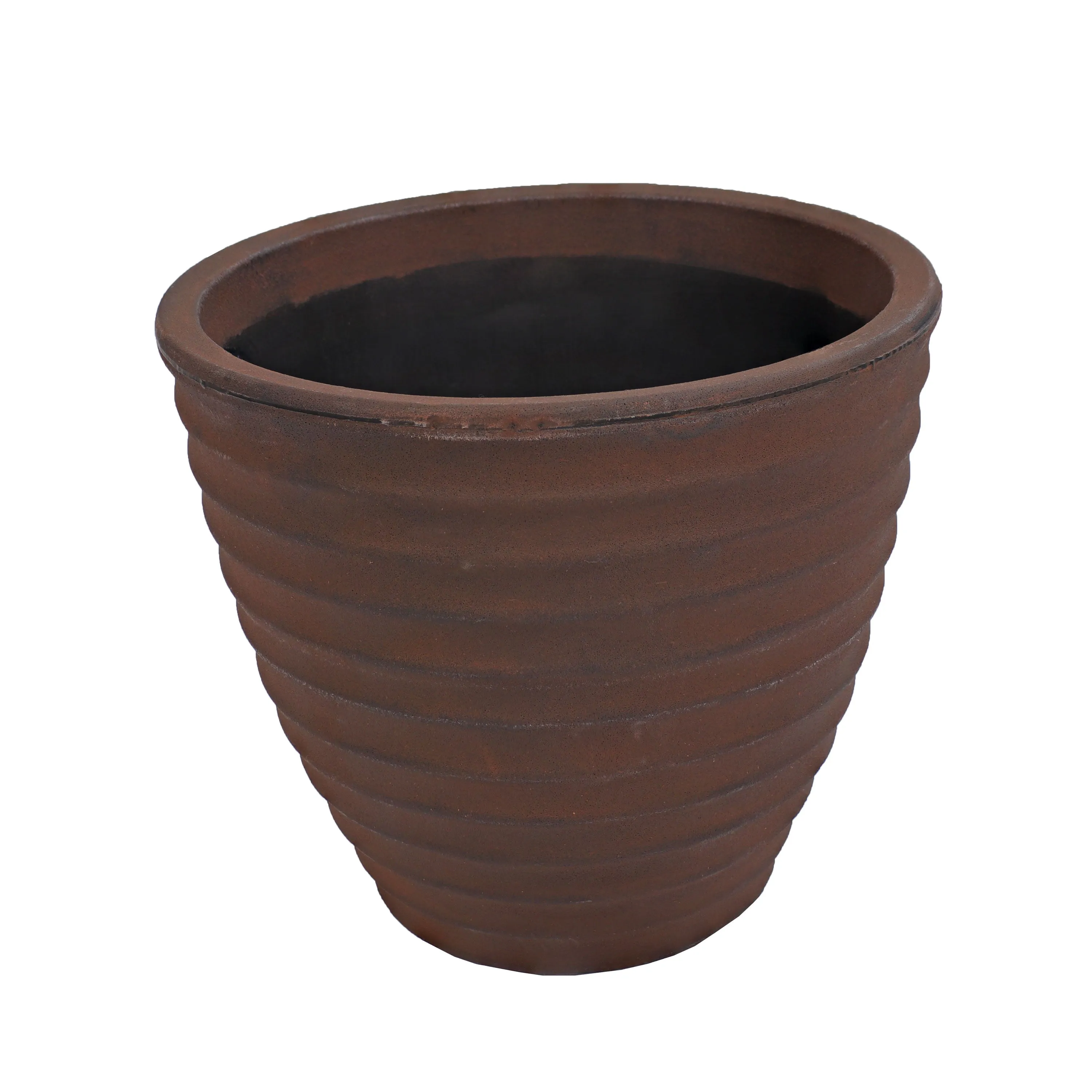 Sunnydaze Polyresin Ribbed Outdoor Plant Pot - Rust