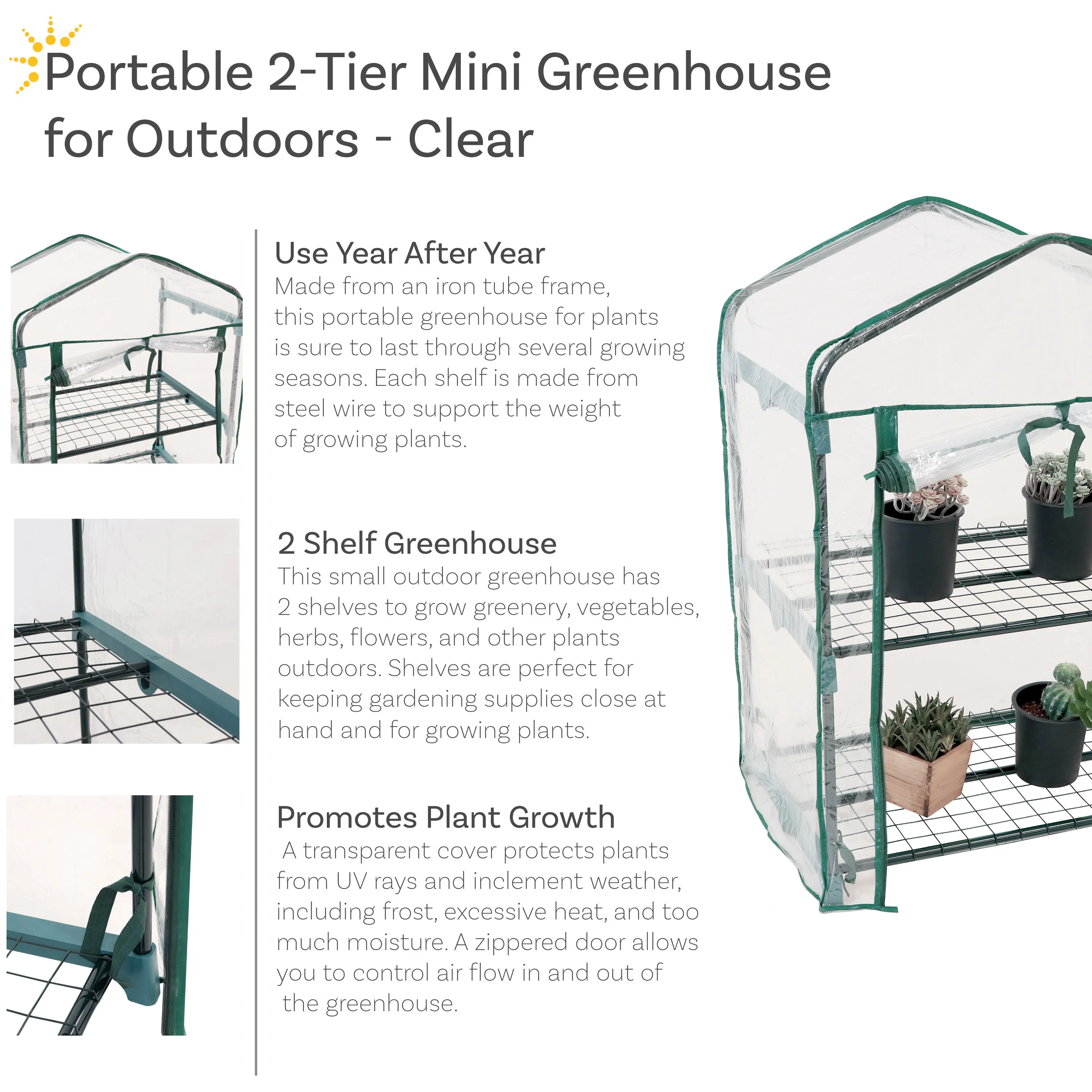 Sunnydaze Portable 2-Tier Mini Greenhouse for Outdoors - Clear