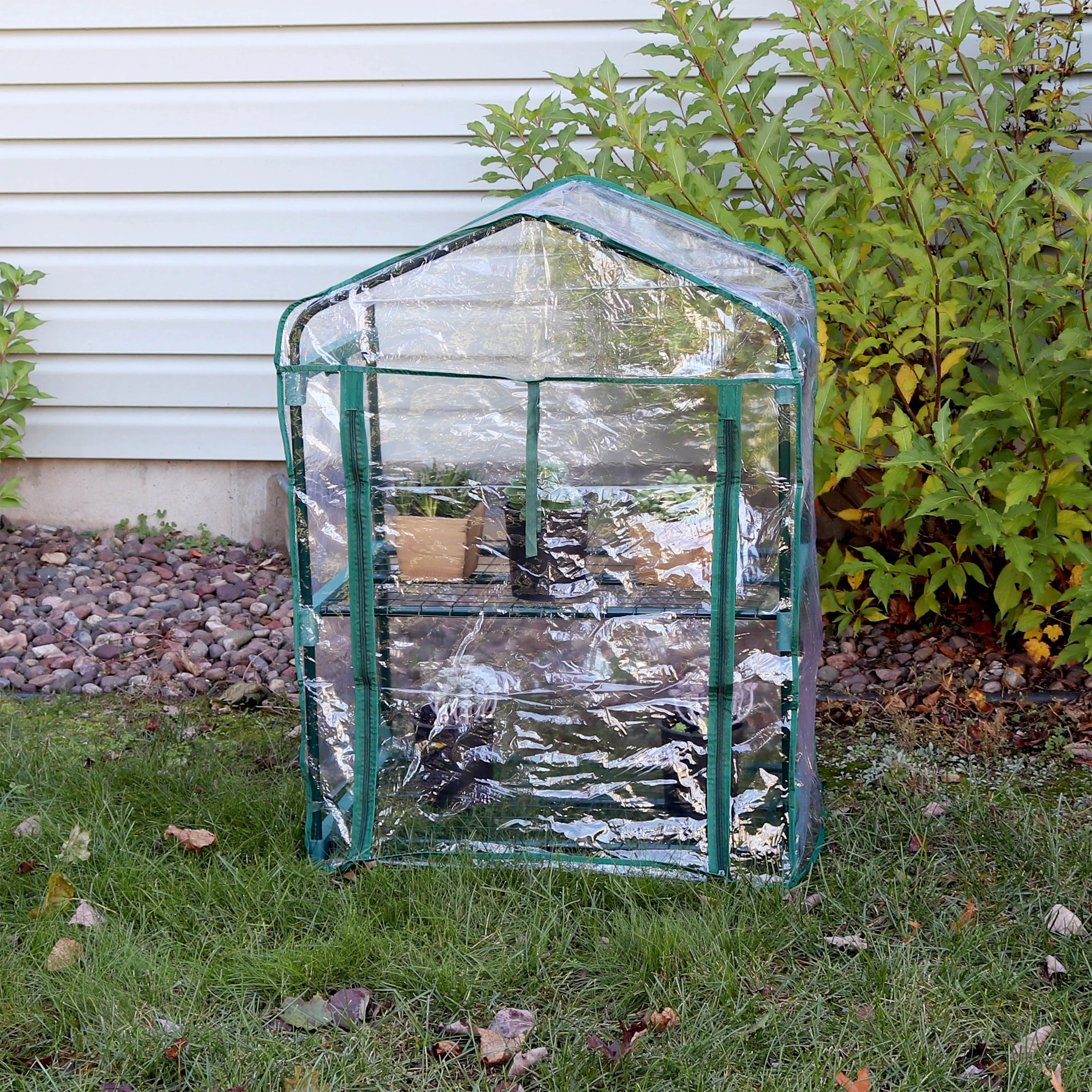 Sunnydaze Portable 2-Tier Mini Greenhouse for Outdoors - Clear