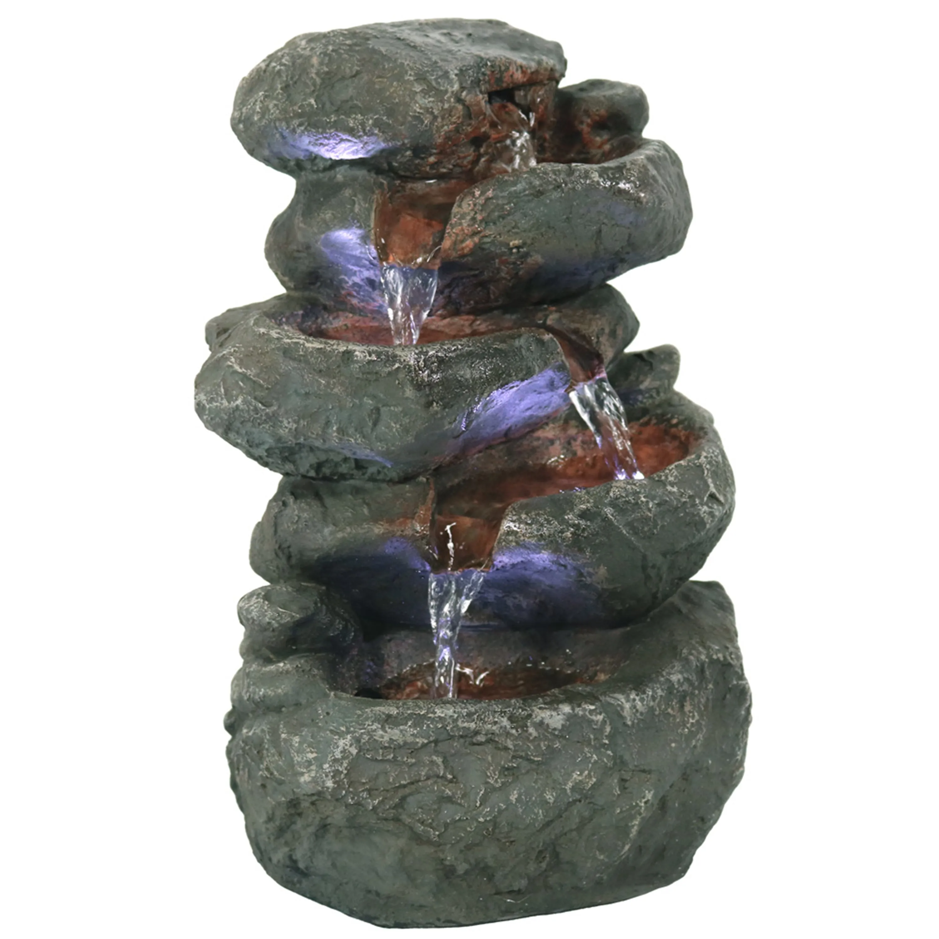 Sunnydaze Stacked Rock Waterfall Fountain with LED Lights - 10"