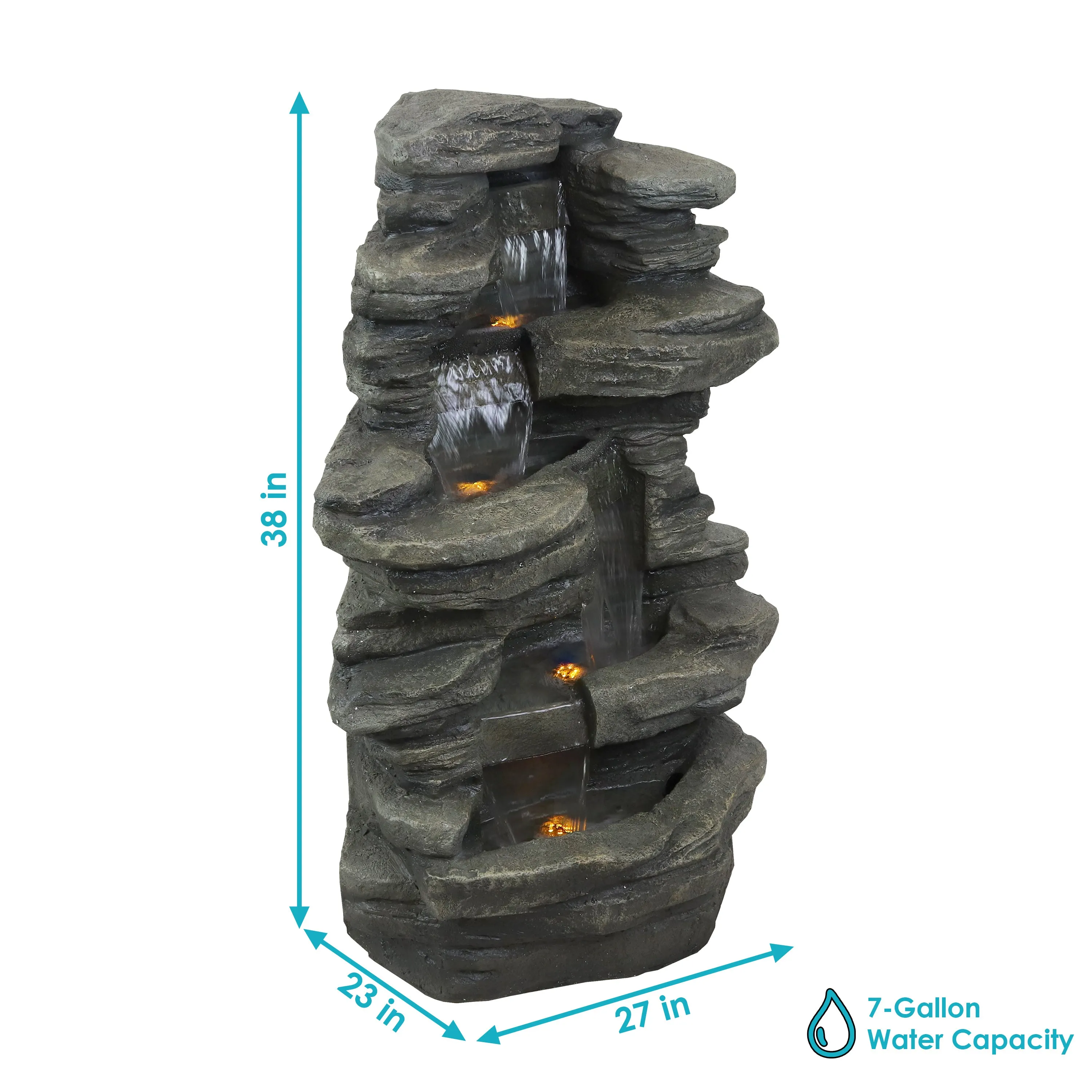 Sunnydaze Stacked Shale Outdoor Rock Waterfall Fountain with LED Lights - 38"