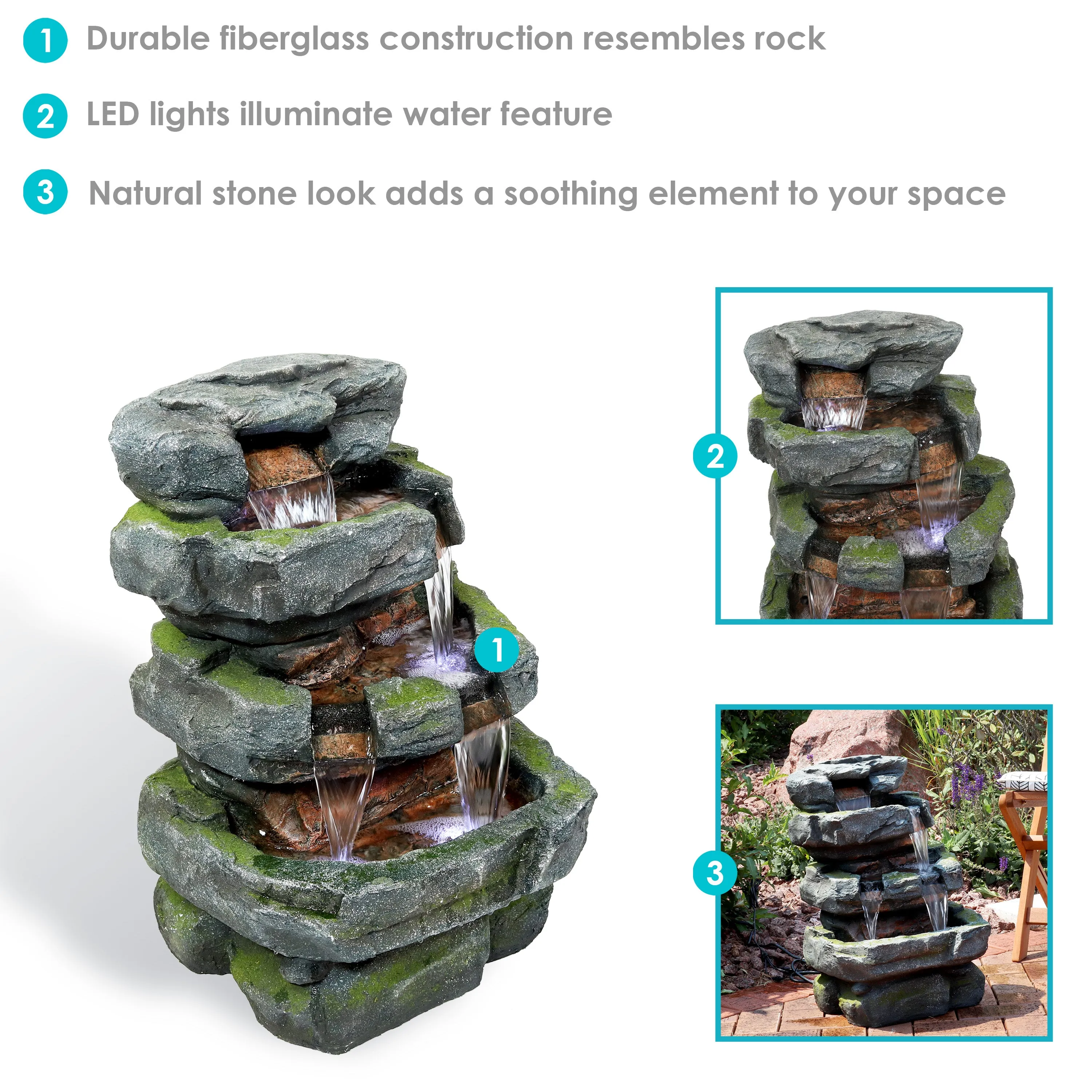 Sunnydaze Stacked Shale Outdoor Rock Waterfall Fountain with LED Lights - 38"