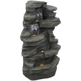 Sunnydaze Stacked Shale Outdoor Rock Waterfall Fountain with LED Lights - 38"