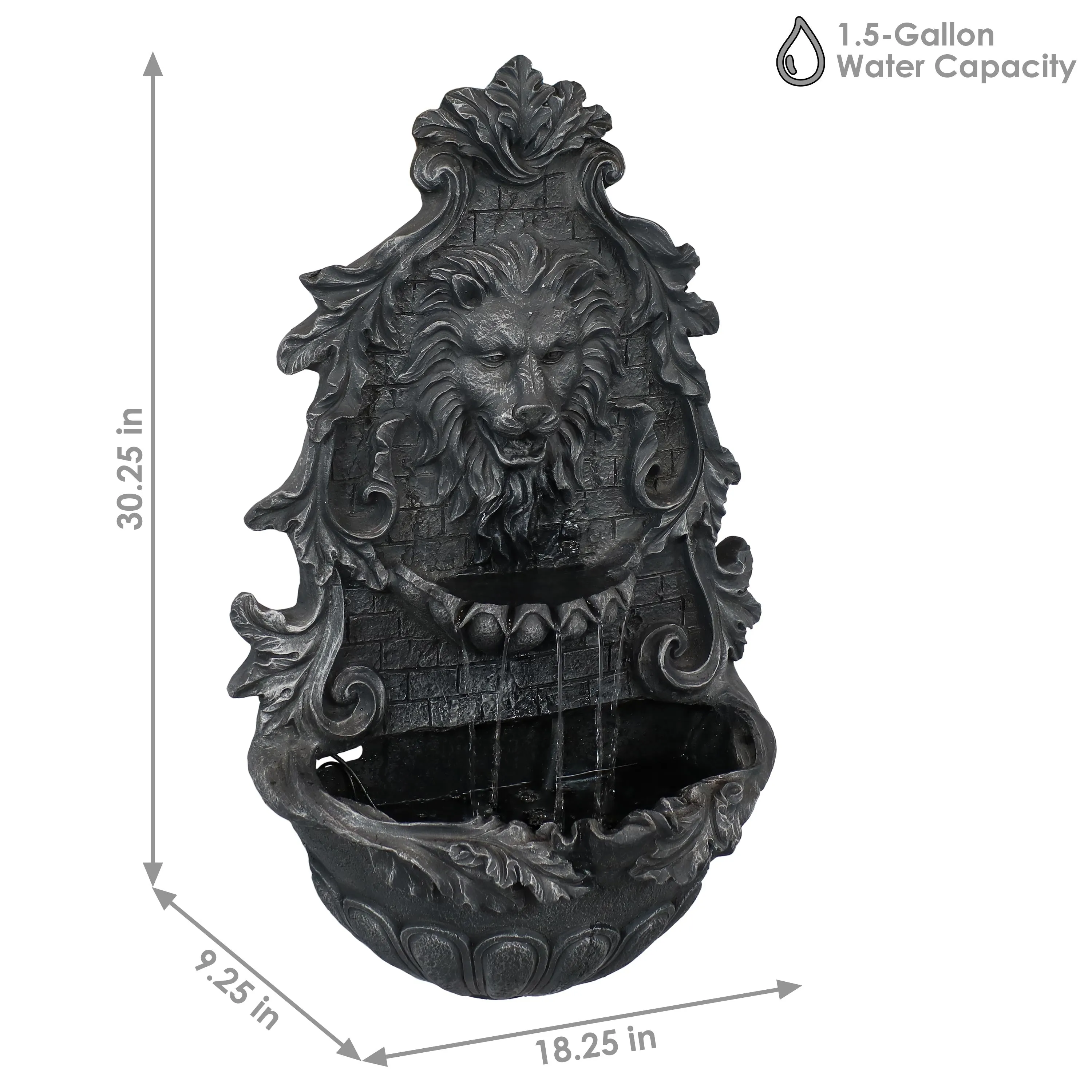 Sunnydaze Stoic Courage Lion Head Solar Fountain with Battery Backup