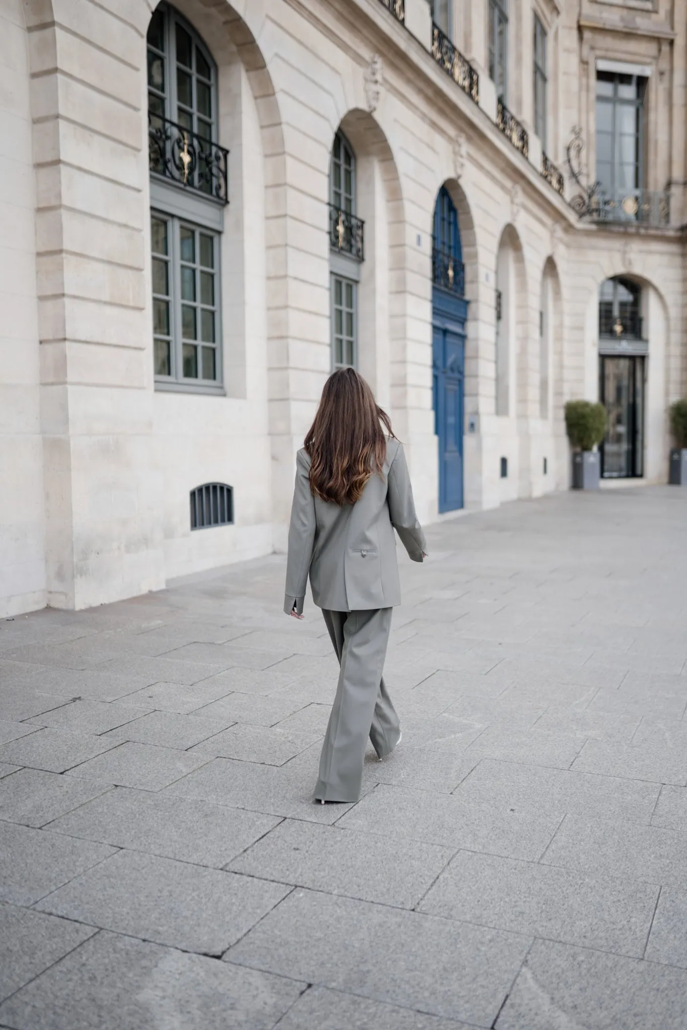 Tailored Wide Leg Wool Trousers in Smokey Olive