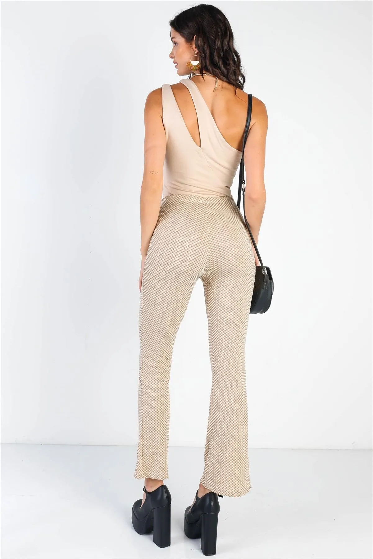 Tan Waffle Knit High Waist Flare Pants /3-2-1