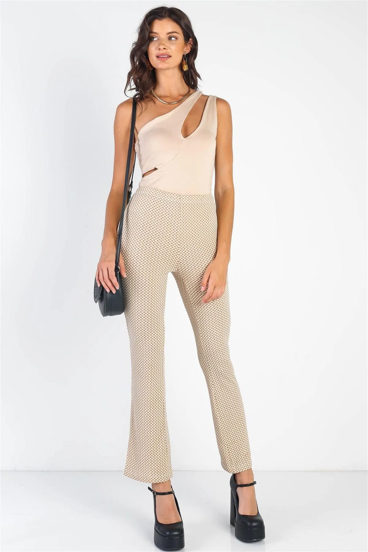 Tan Waffle Knit High Waist Flare Pants /3-2-1