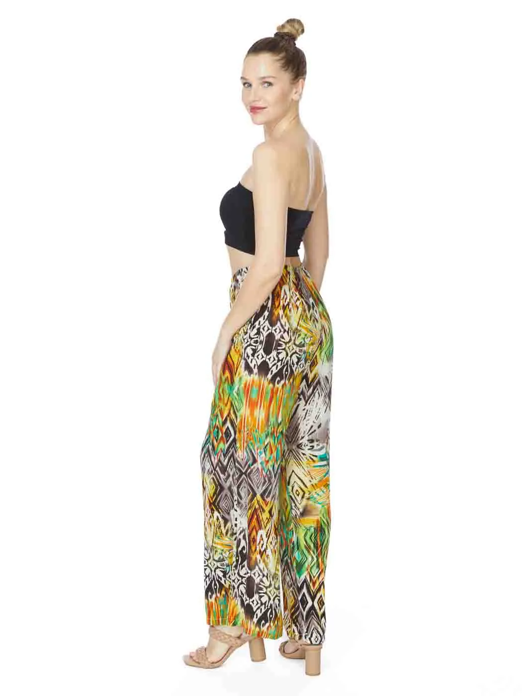 Tianello "Machu Picchu" Print Washable Silk "Palazzo" Pant