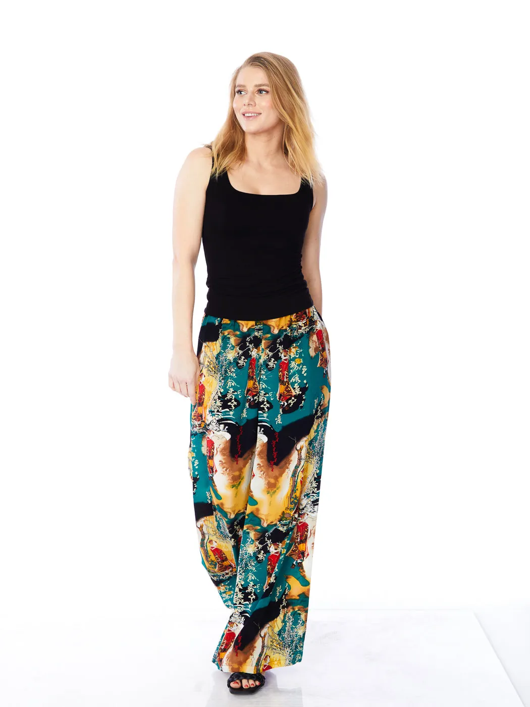 Tianello "Princess Masumi" Print Washable Silk "Palazzo" Pant