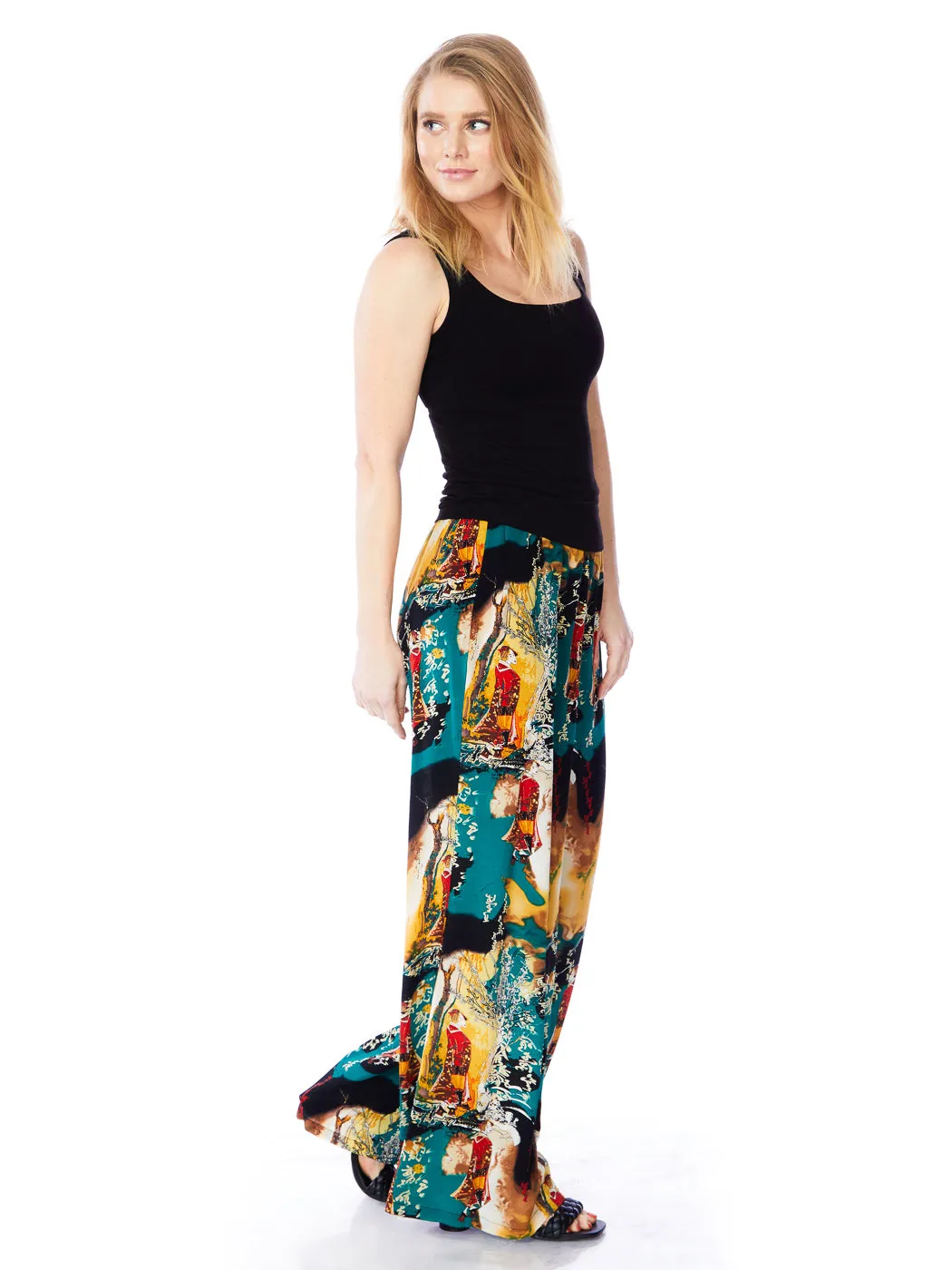 Tianello "Princess Masumi" Print Washable Silk "Palazzo" Pant