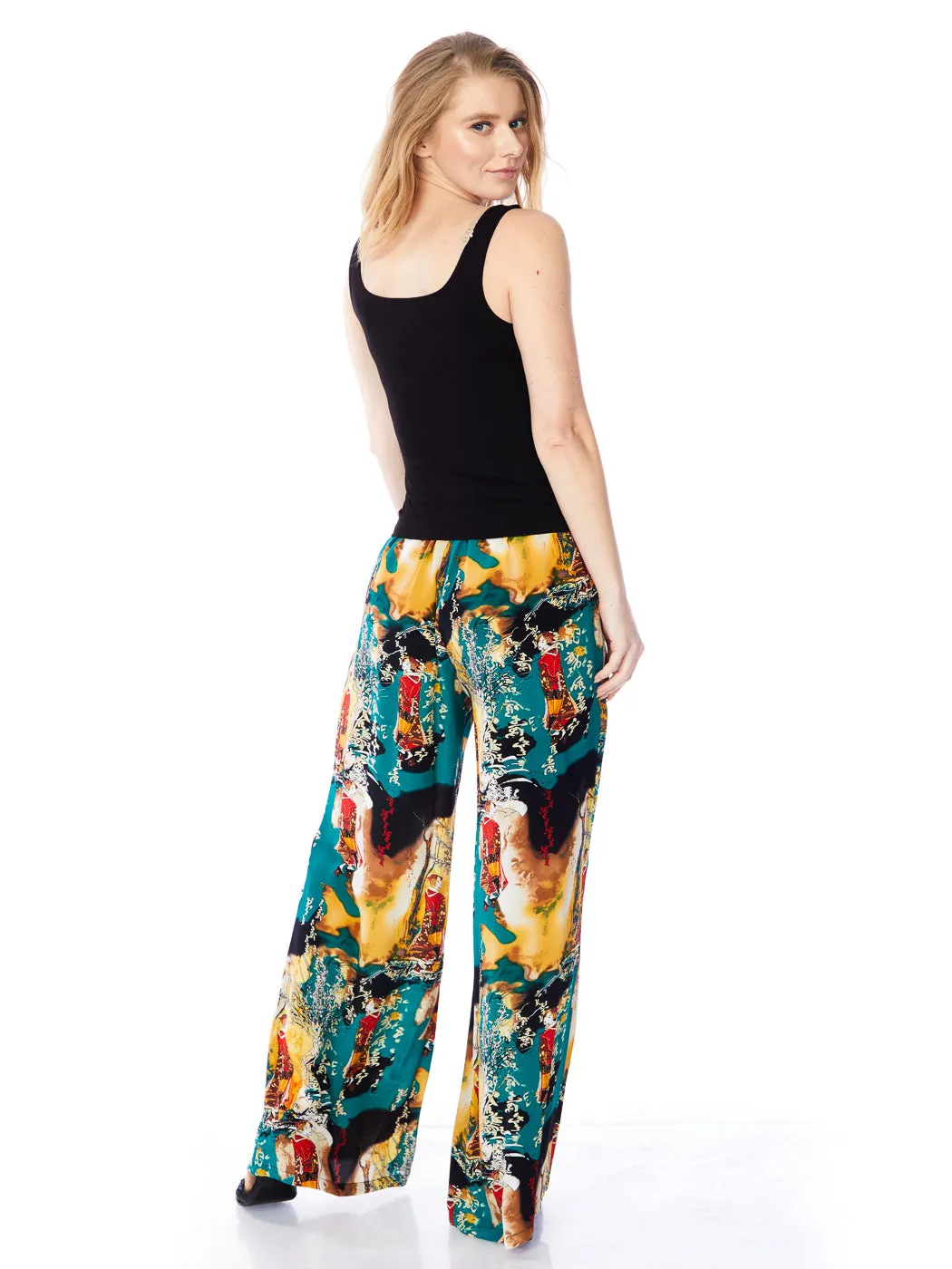 Tianello "Princess Masumi" Print Washable Silk "Palazzo" Pant