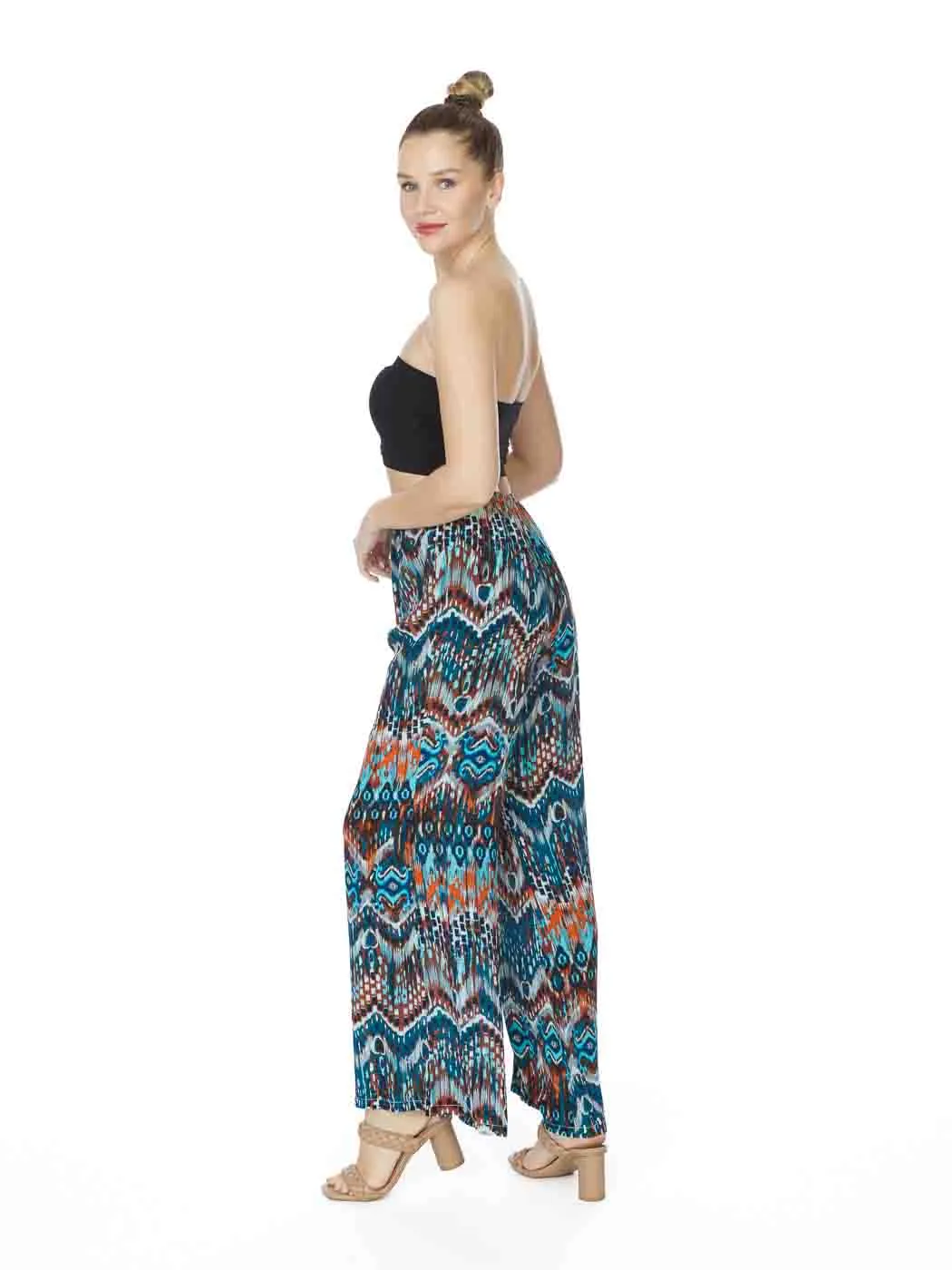 Tianello "QUITO" Print Washable Silk "Palazzo" Pant