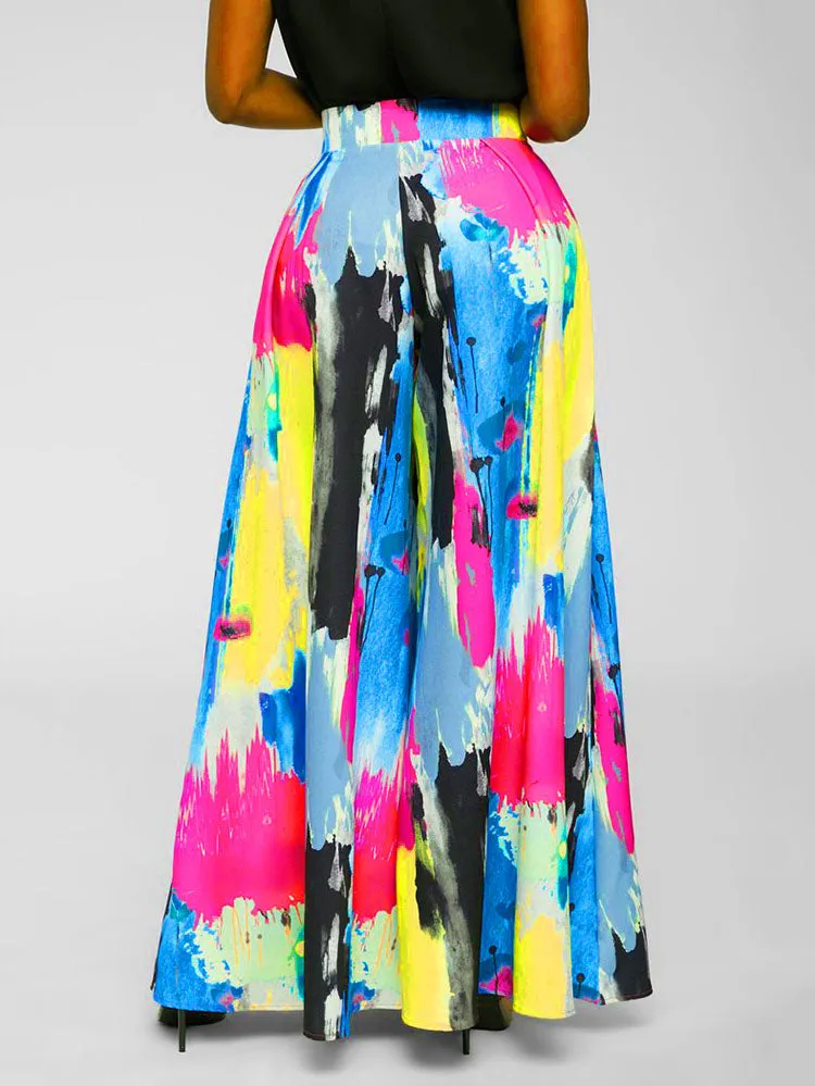 Tie Dye Print High Waist Wide Leg Pants