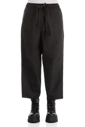 Tie Up Black Cotton Trousers