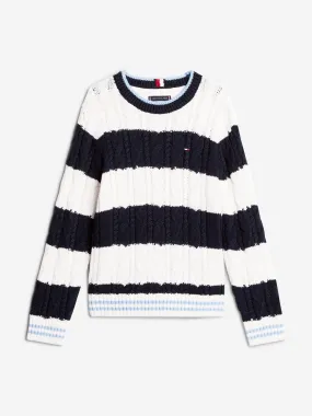 Tommy Hilfiger Boys Striped Cable Knit Jumper in Navy