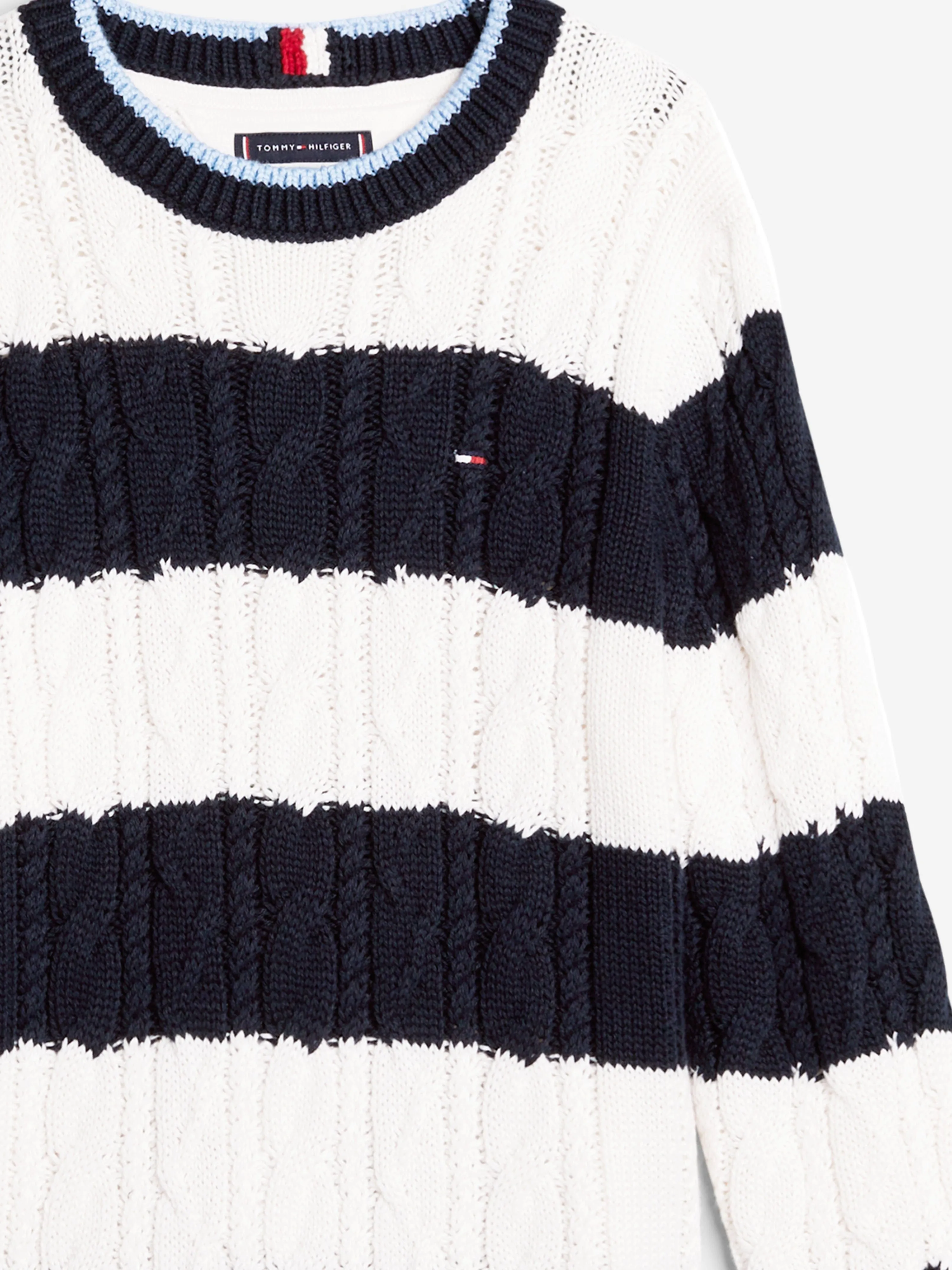 Tommy Hilfiger Boys Striped Cable Knit Jumper in Navy