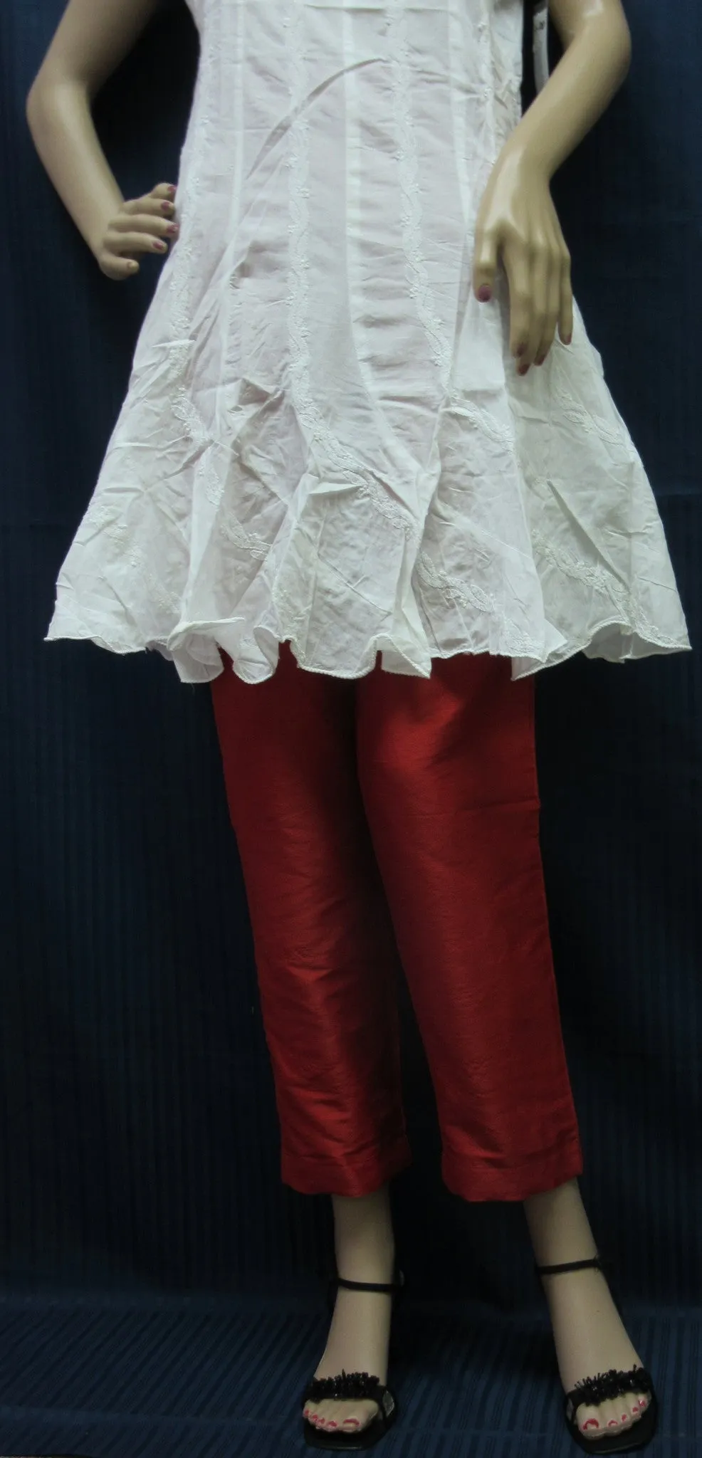 Trouser 7668 White Blouse Red Pant Career Wear Women (M) Shieno