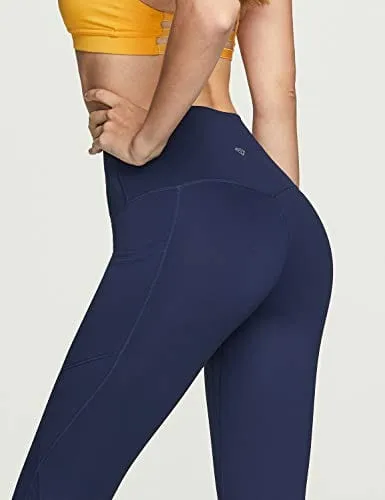 TSLA High Waist Yoga Pants with Pockets, Tummy Control Yoga Leggings, Non See-Through Workout Running Tights, Capris Pocket Peachy Navy