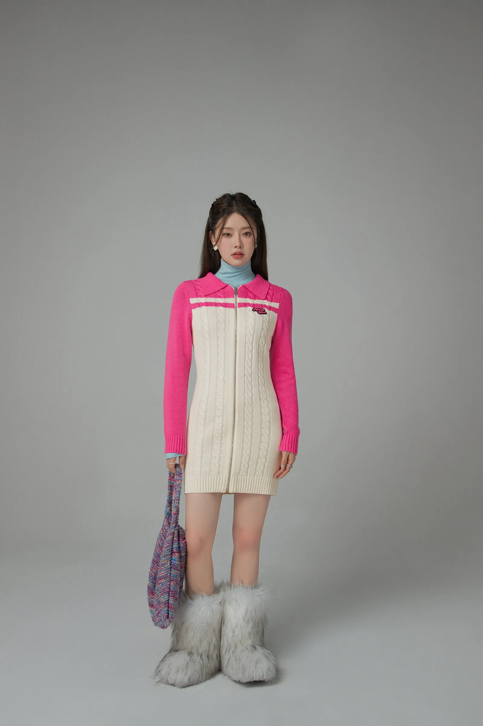 Twilight Zone Zip-Up Knit One Piece Dress