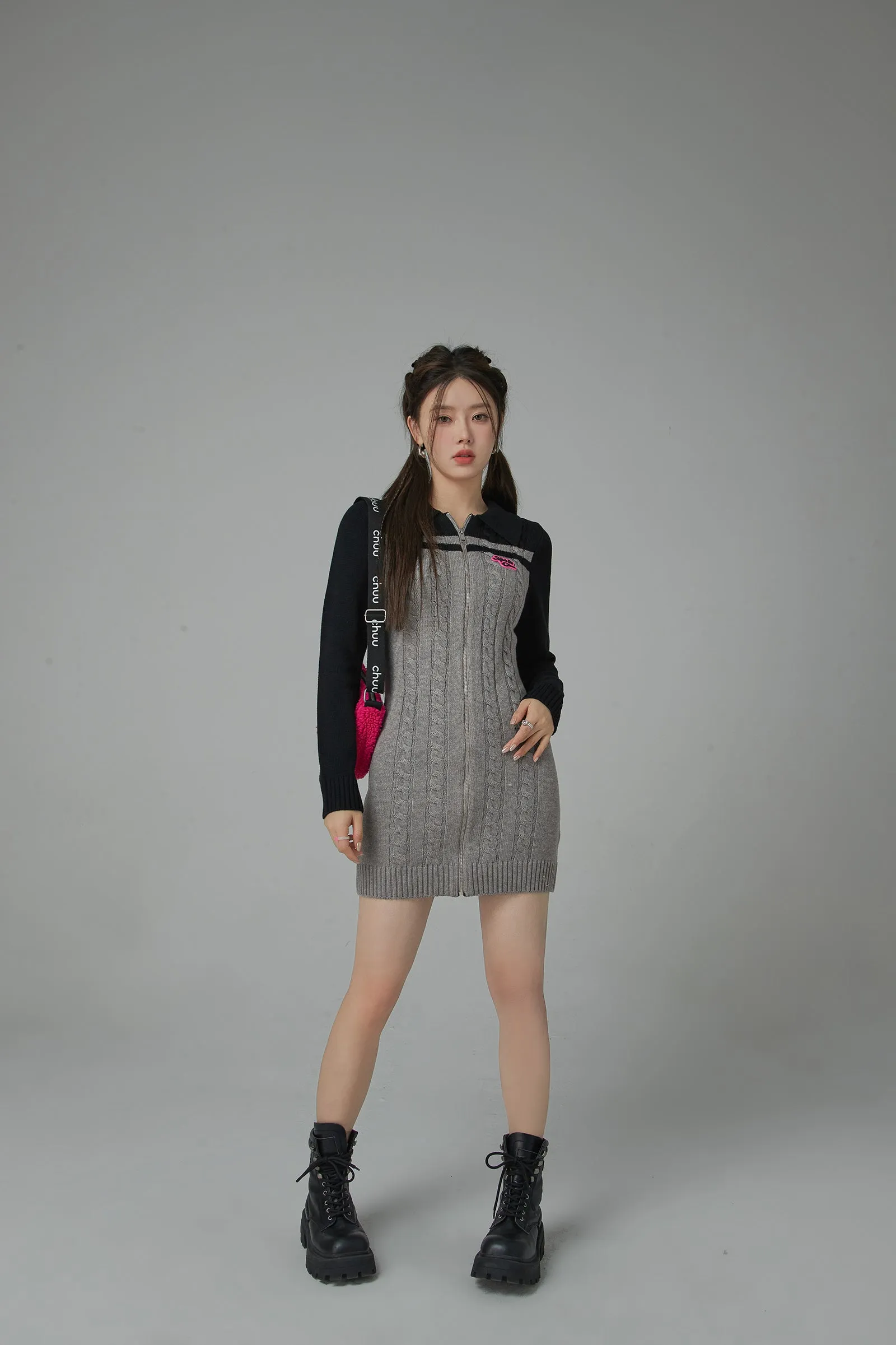 Twilight Zone Zip-Up Knit One Piece Dress