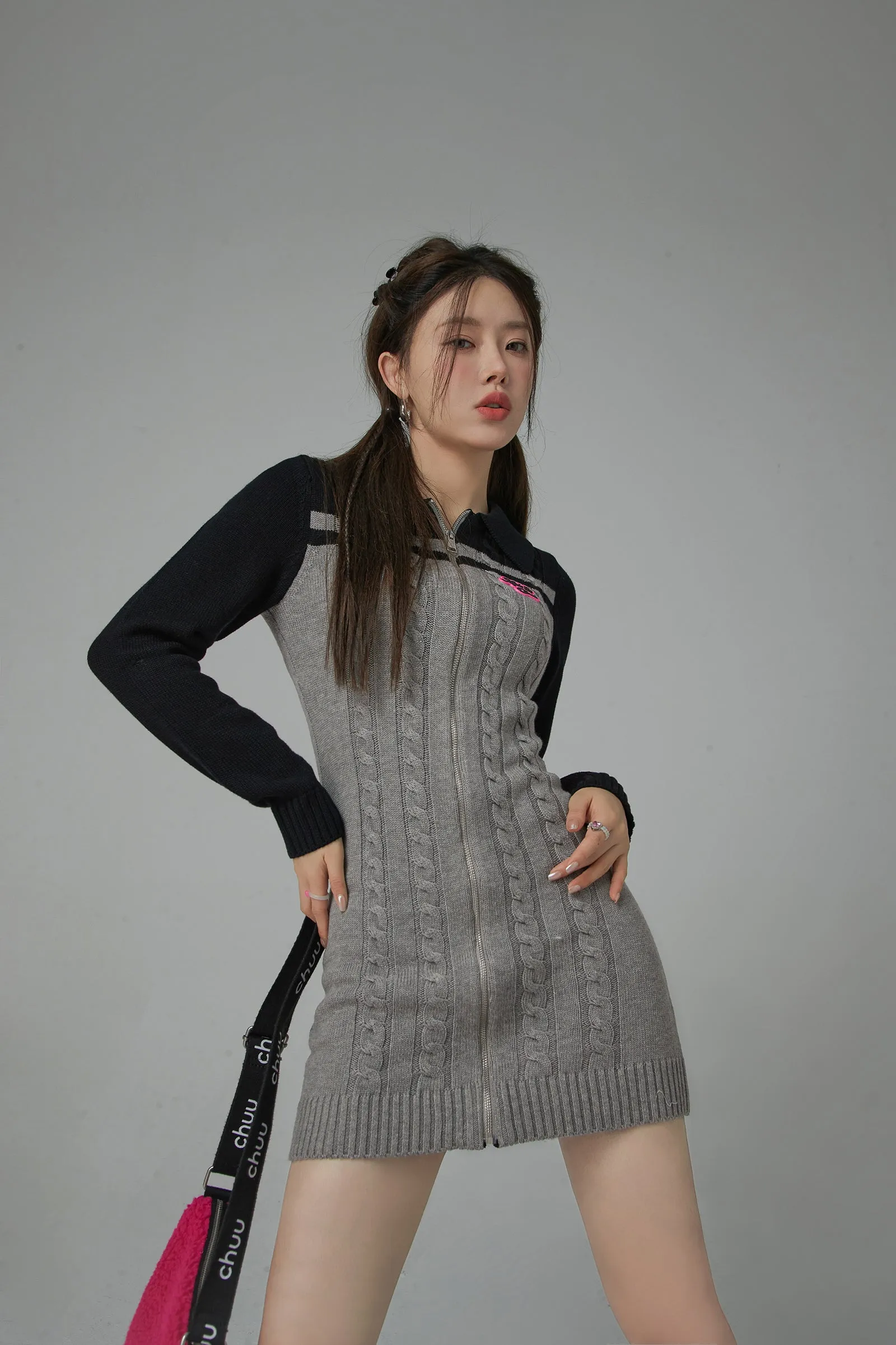 Twilight Zone Zip-Up Knit One Piece Dress